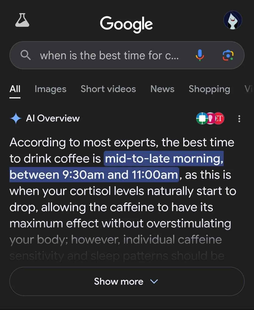 Screenshot of Google SERP result of AI Overview.