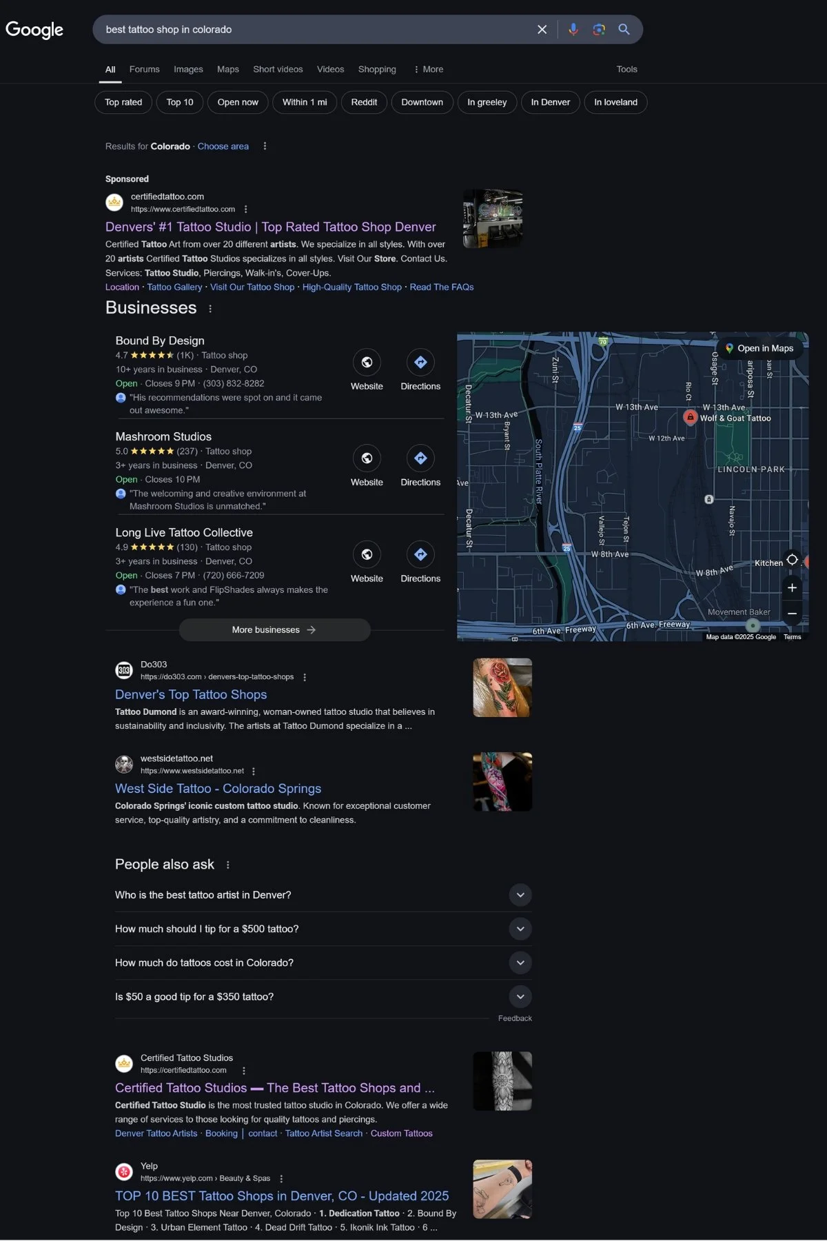 screenshot of a Google search results page highlighting different SERP features