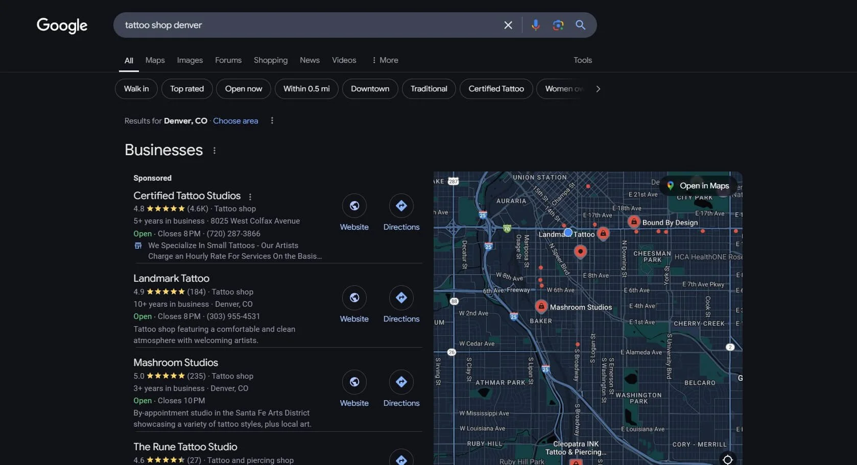 screenshot sample of a Google My Business profile showing local business details for local search optimization