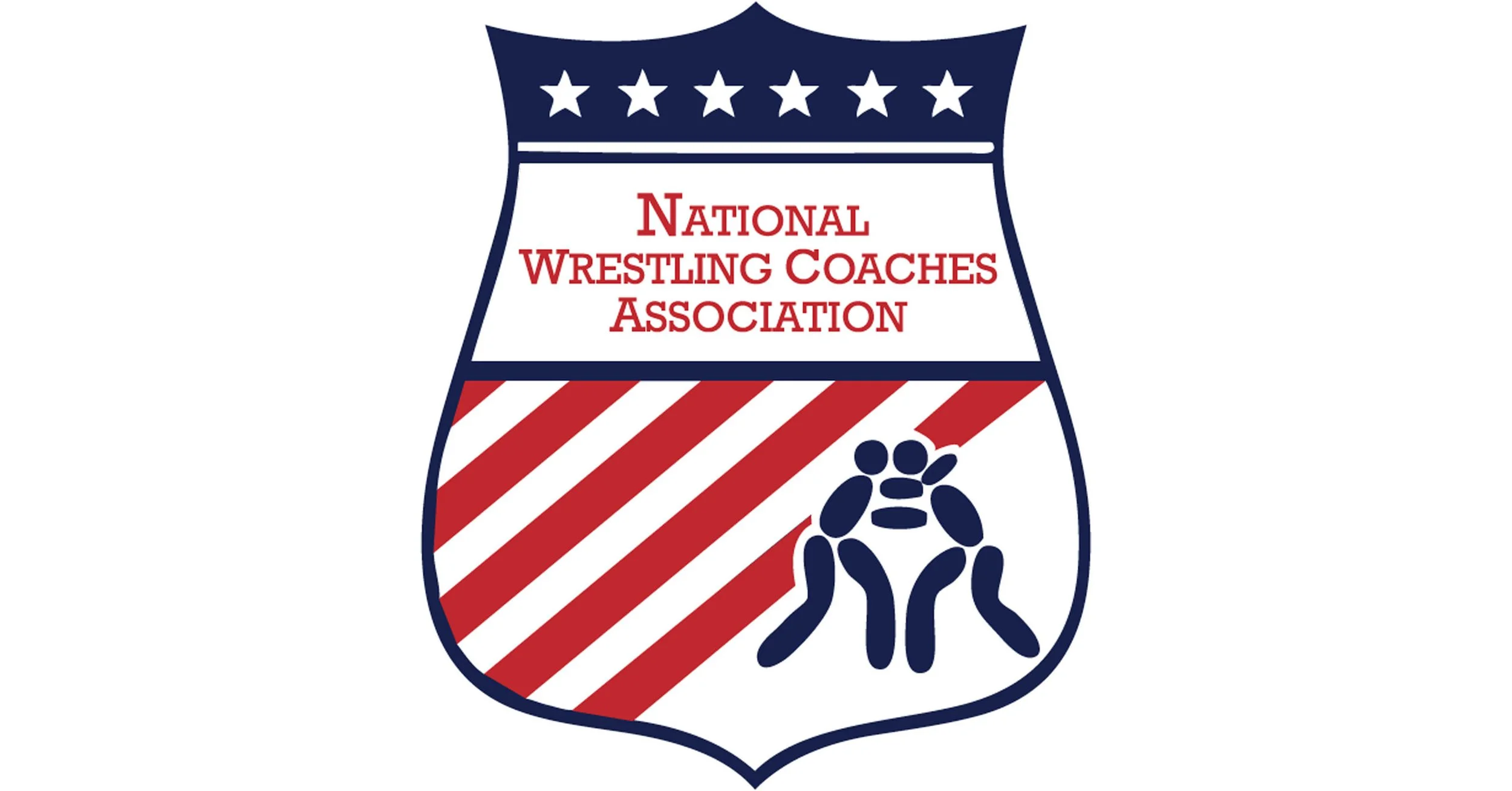 Seal of the National Wrestling Coaches Association featuring stars, stripes, and a wrestler silhouette.