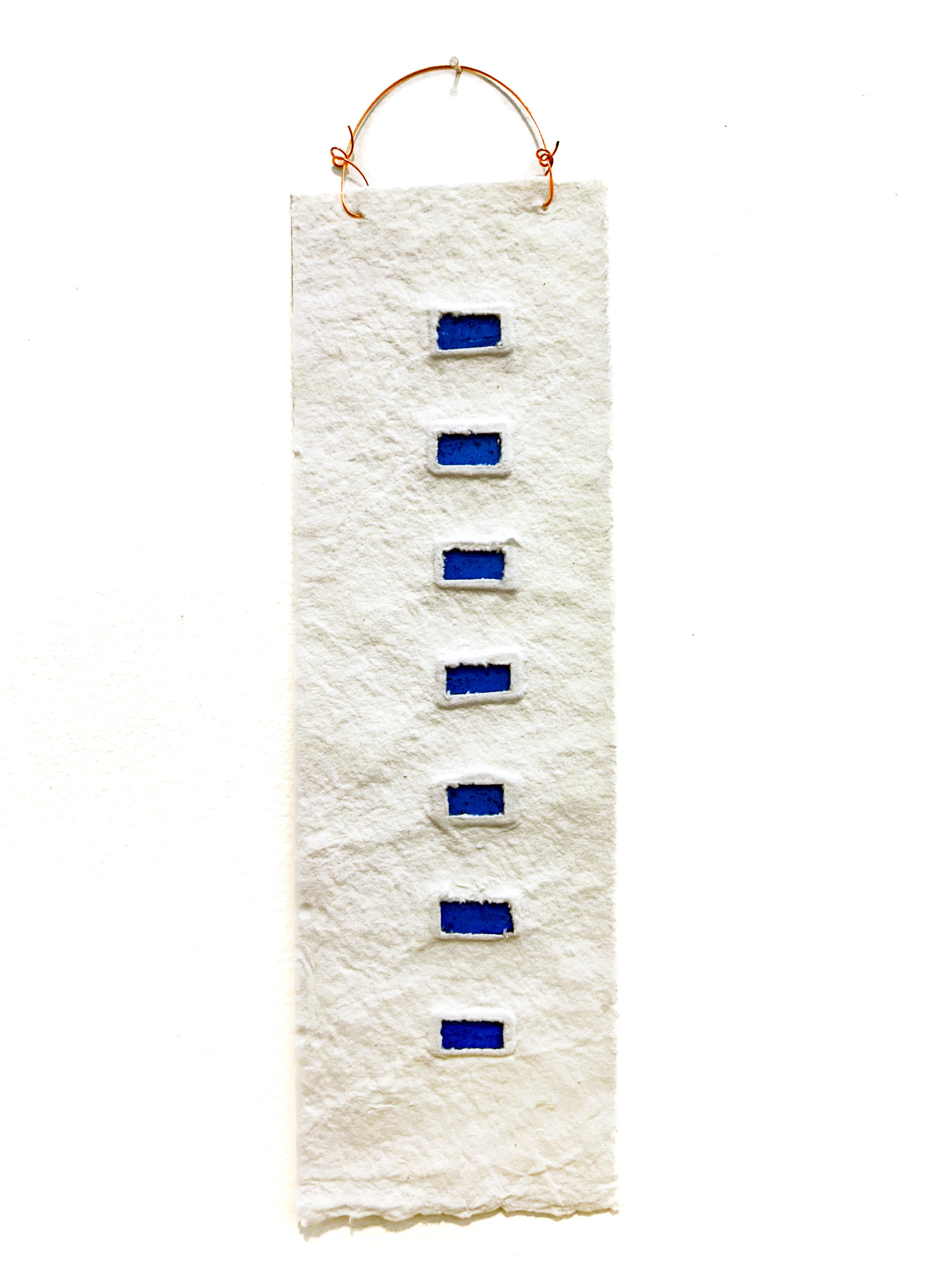 My Chakras are Blue, 2023, handmade paper and glass, 17 x 5 inches
