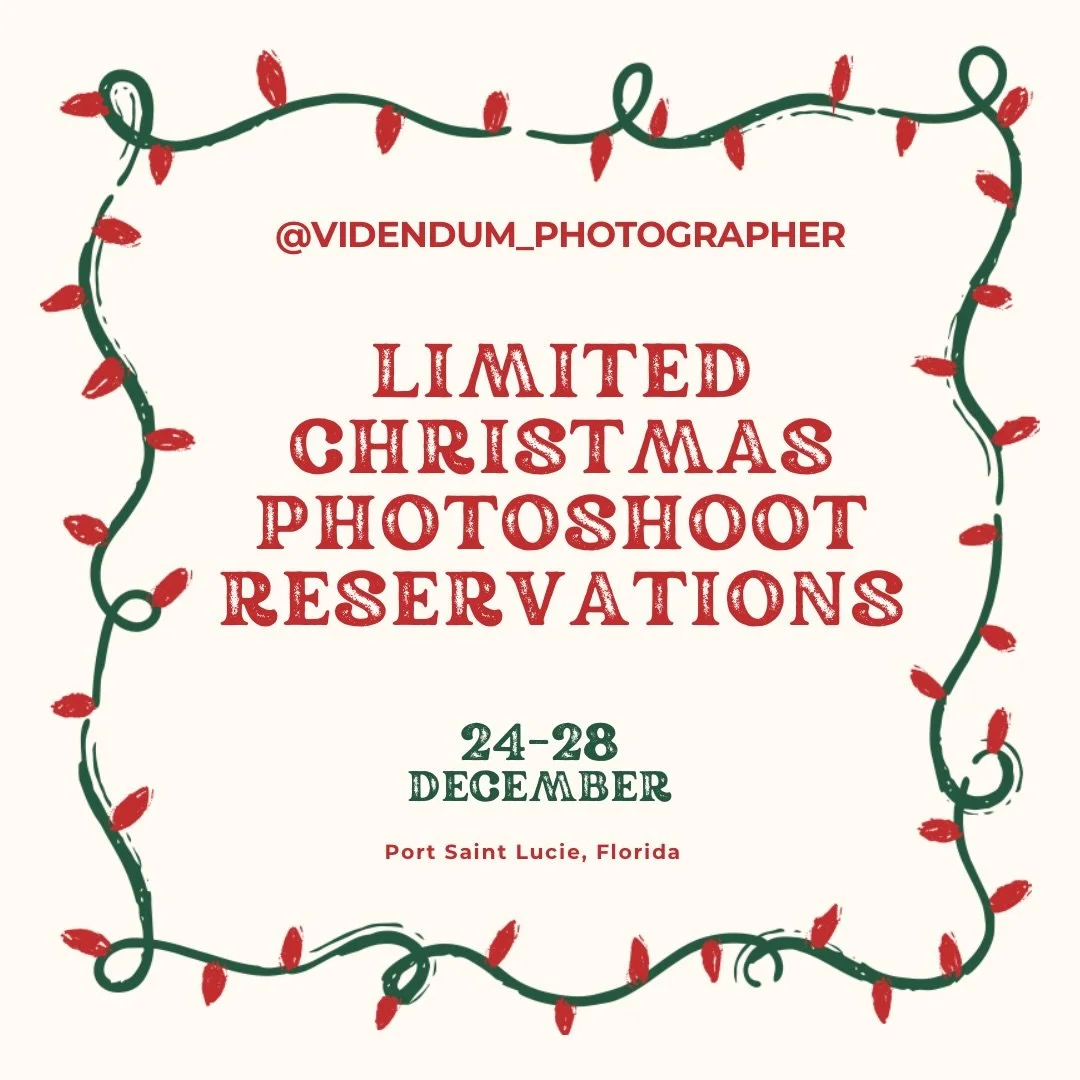 Thanks to an amazing client who has reserved me and provided coverage for all travel fees, I will be in Port Saint Lucie for Christmas this year! That being said, I will only be offering a limited amount of photography sessions that weekend, around t
