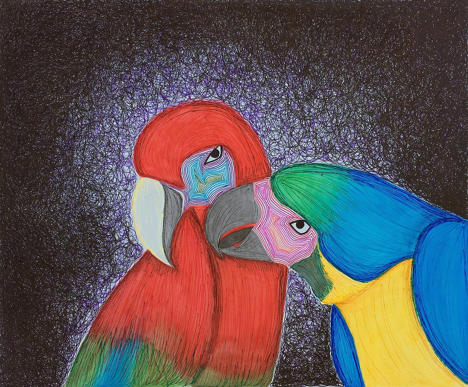 Lovebirds, watercolor and pen on paper, 2017, by Lauryn Grubbs