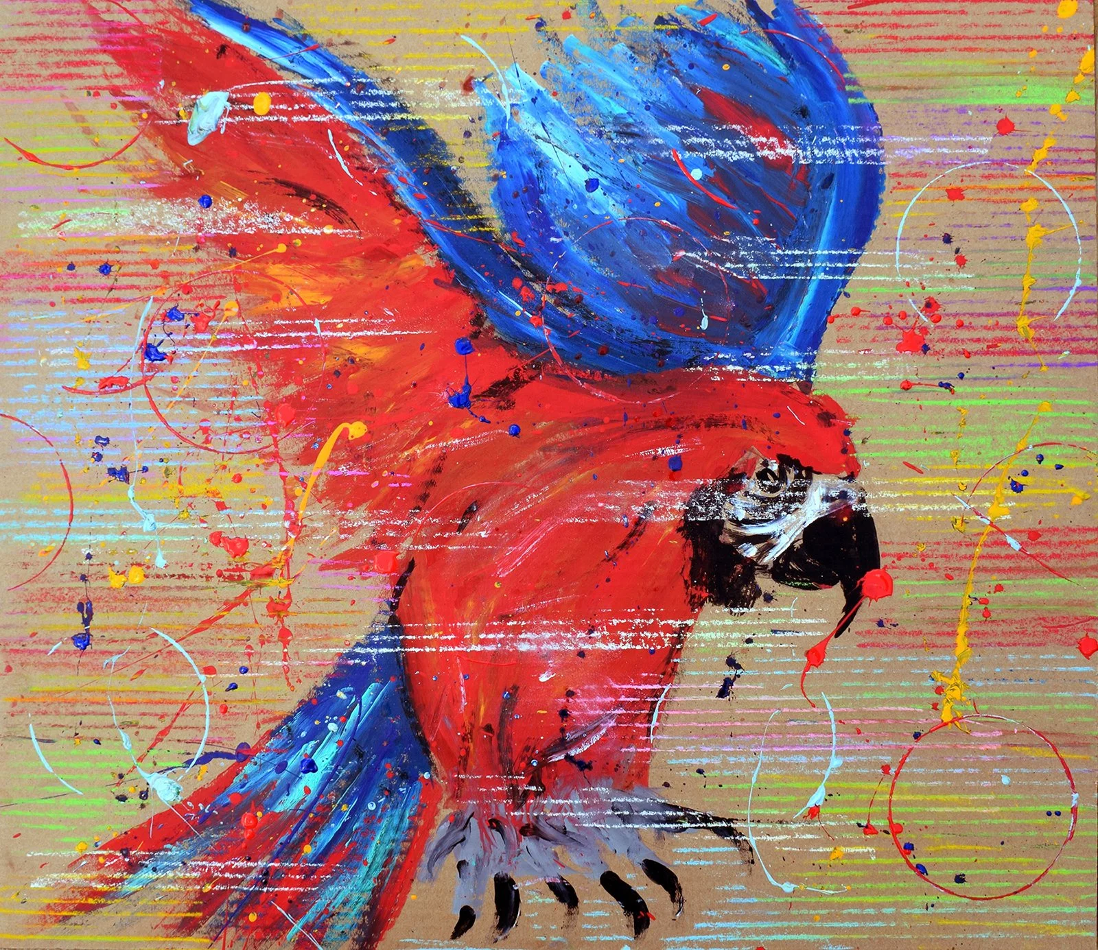 In Flight, mixed media painting on cardboard, 2018, by Lauryn Grubbs