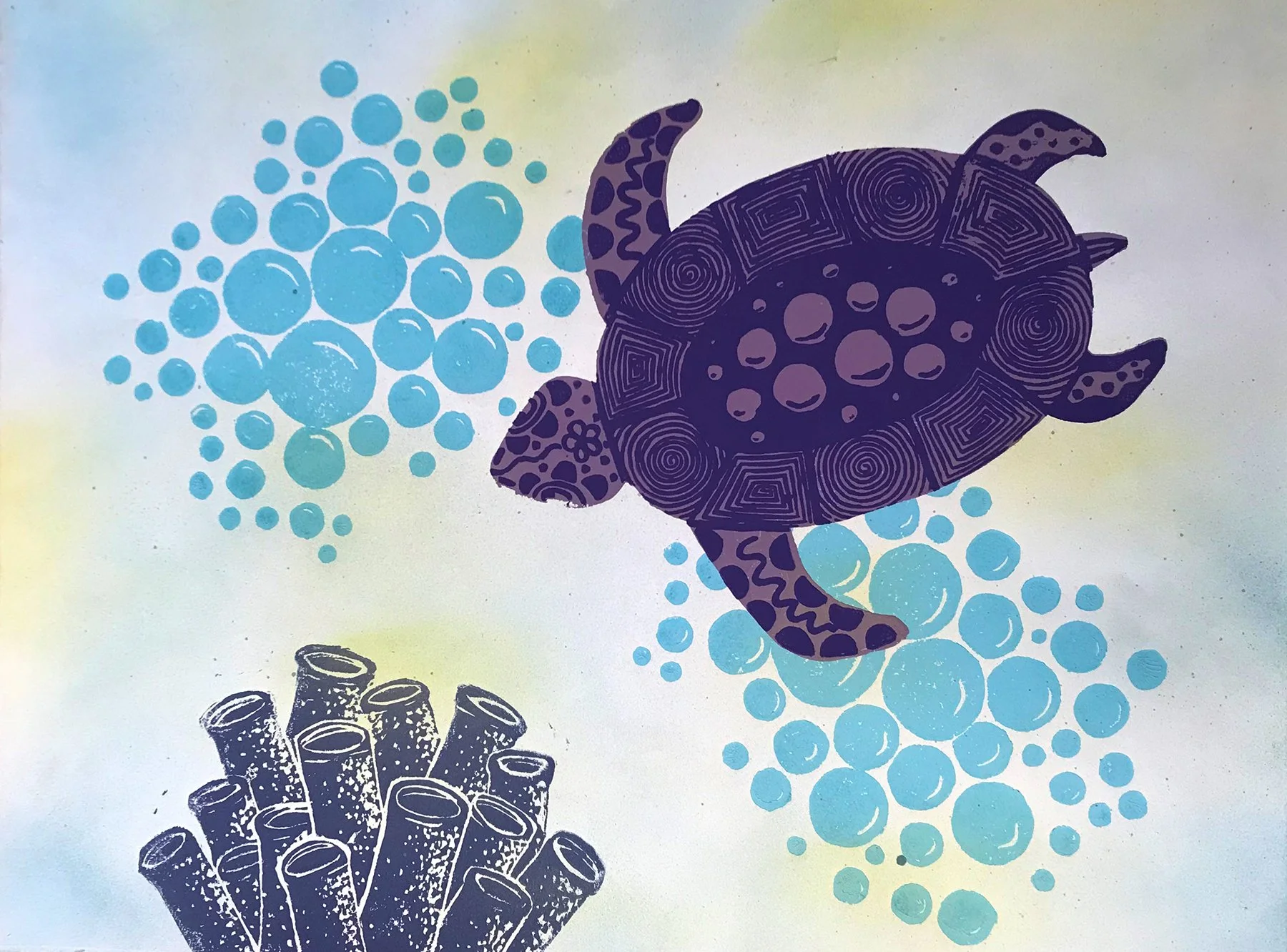 Aquatica, screen print and spray paint on paper, 2018, by Lauryn Grubbs