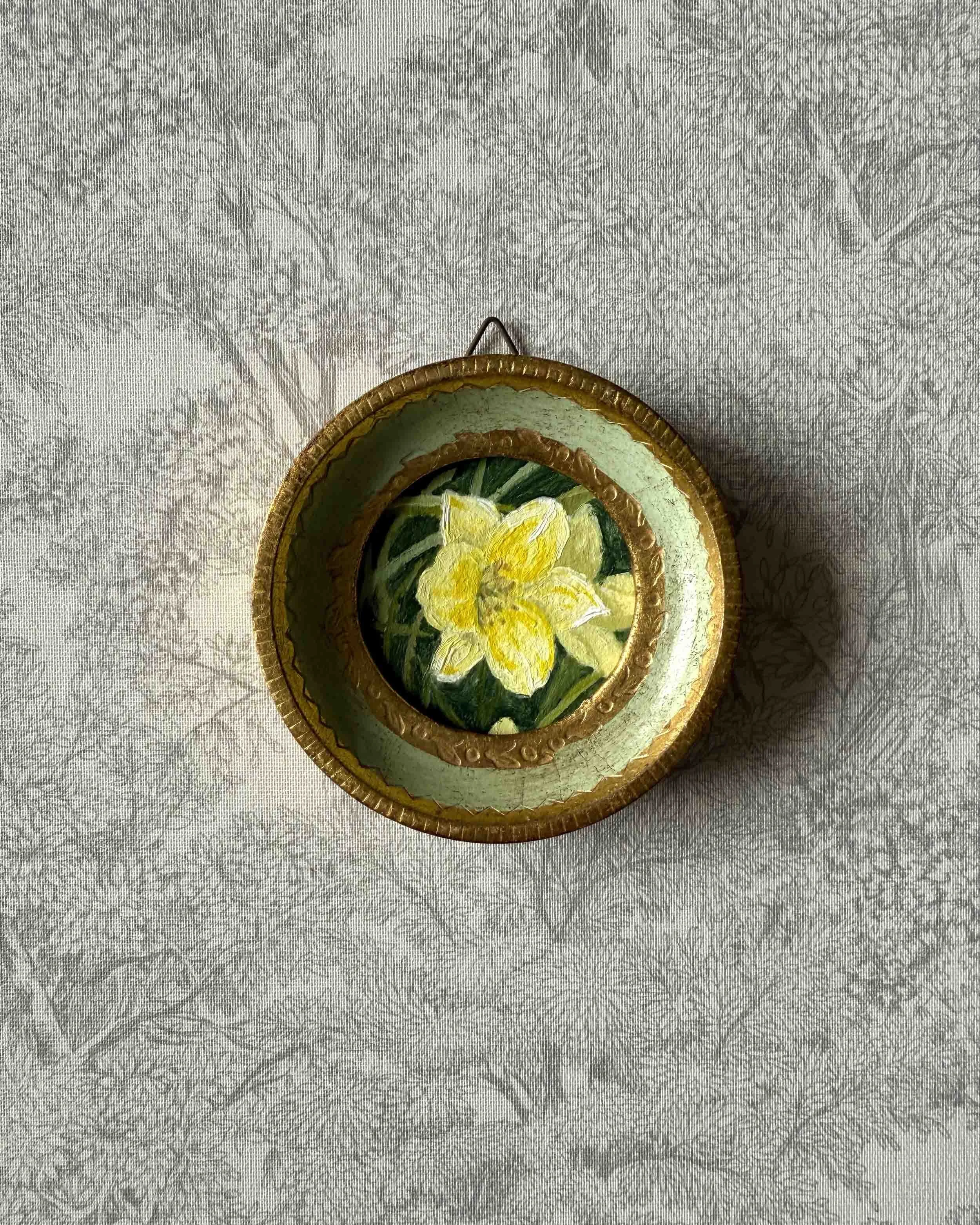 "Yellow Daylily Mini" original oil floral painting