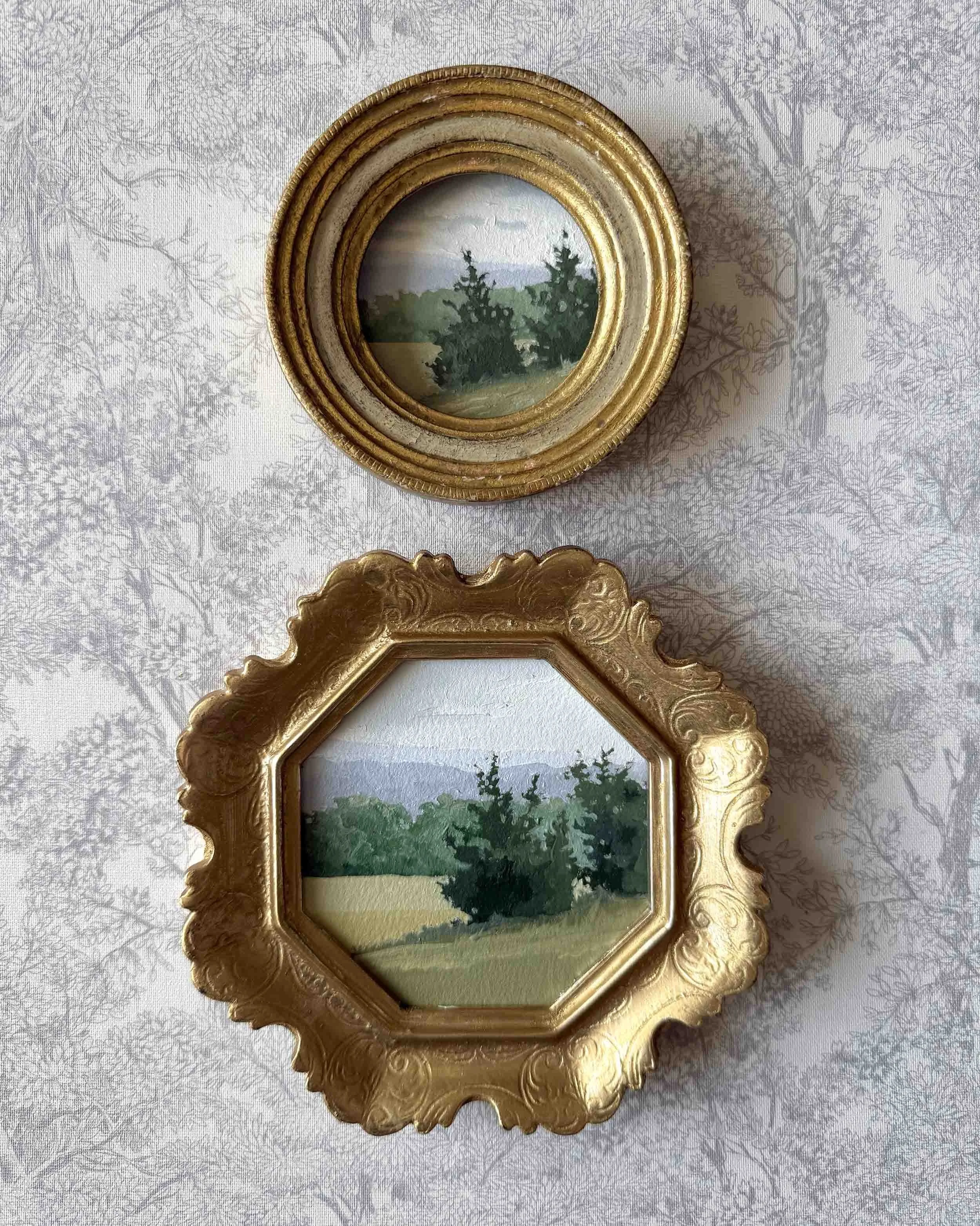 "Breath of Fresh Air vii" original oil landscape painting in vintage Florentine frame