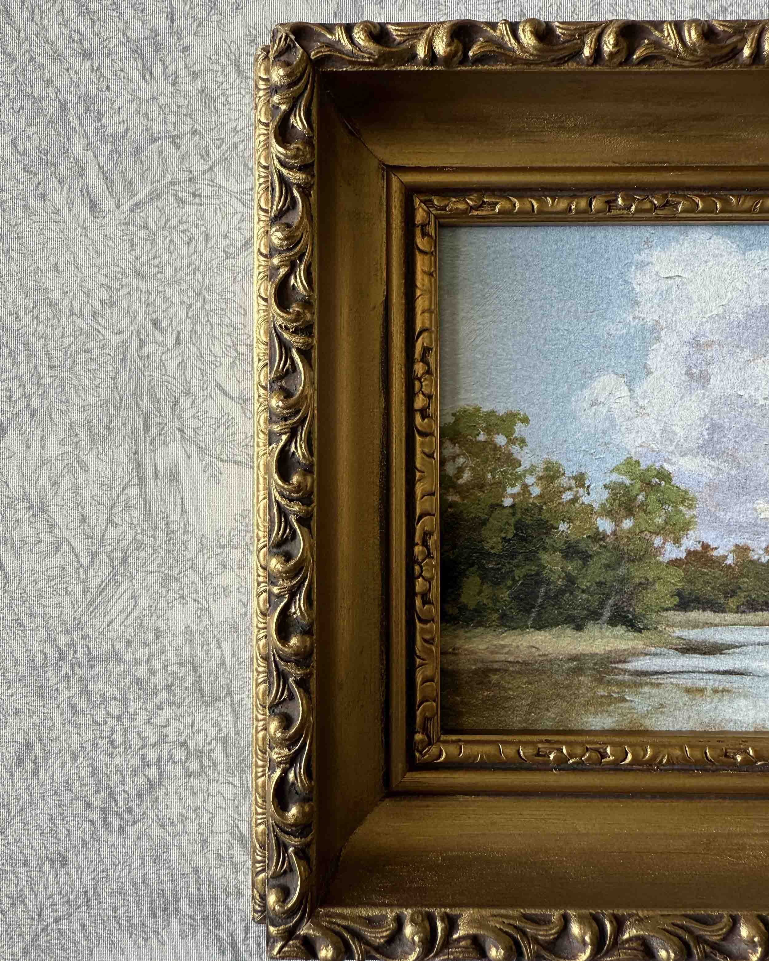 "By the Bay" giclee landscape print in vintage gold wood frame