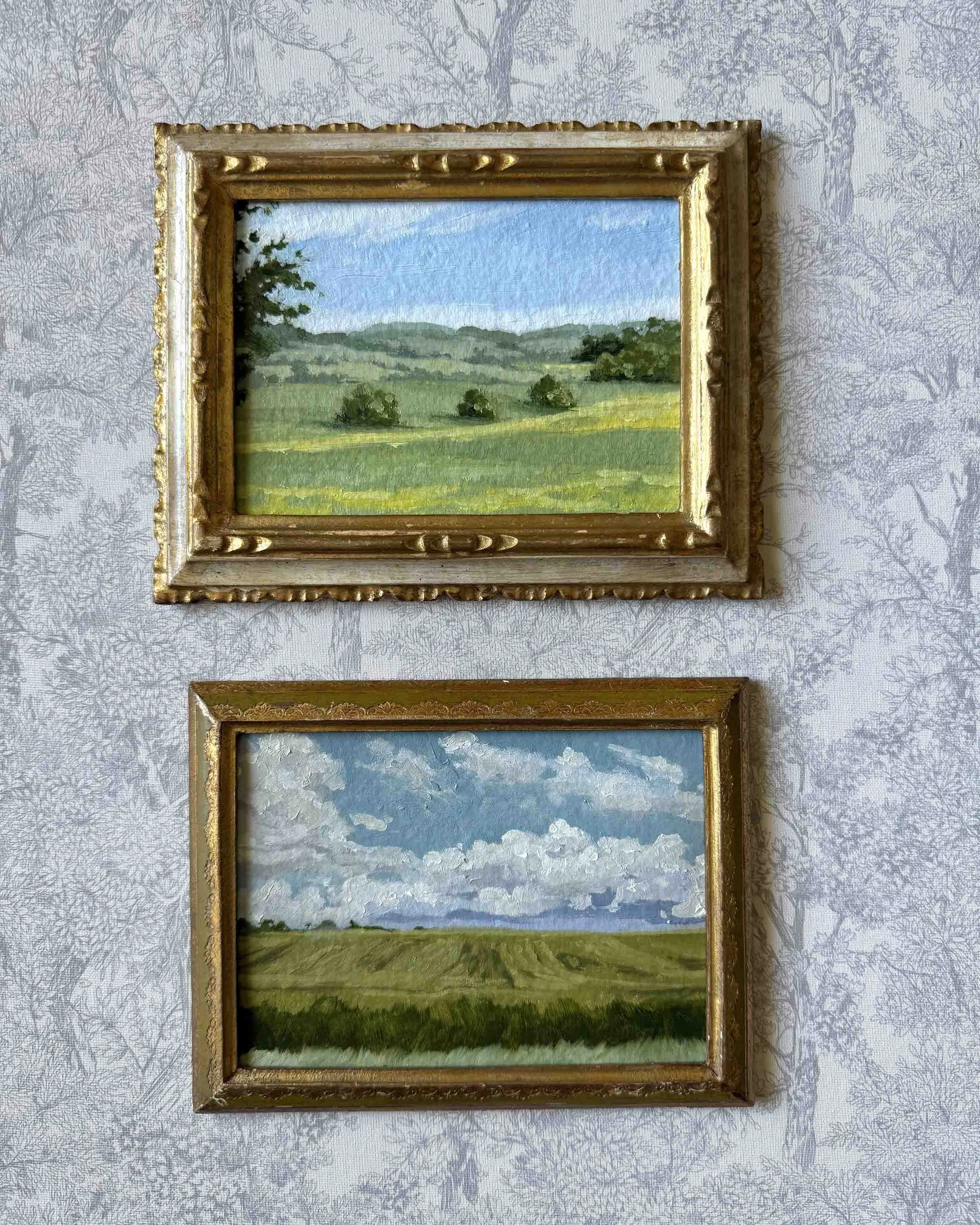 "Field with Rolling Clouds" original oil landscape painting