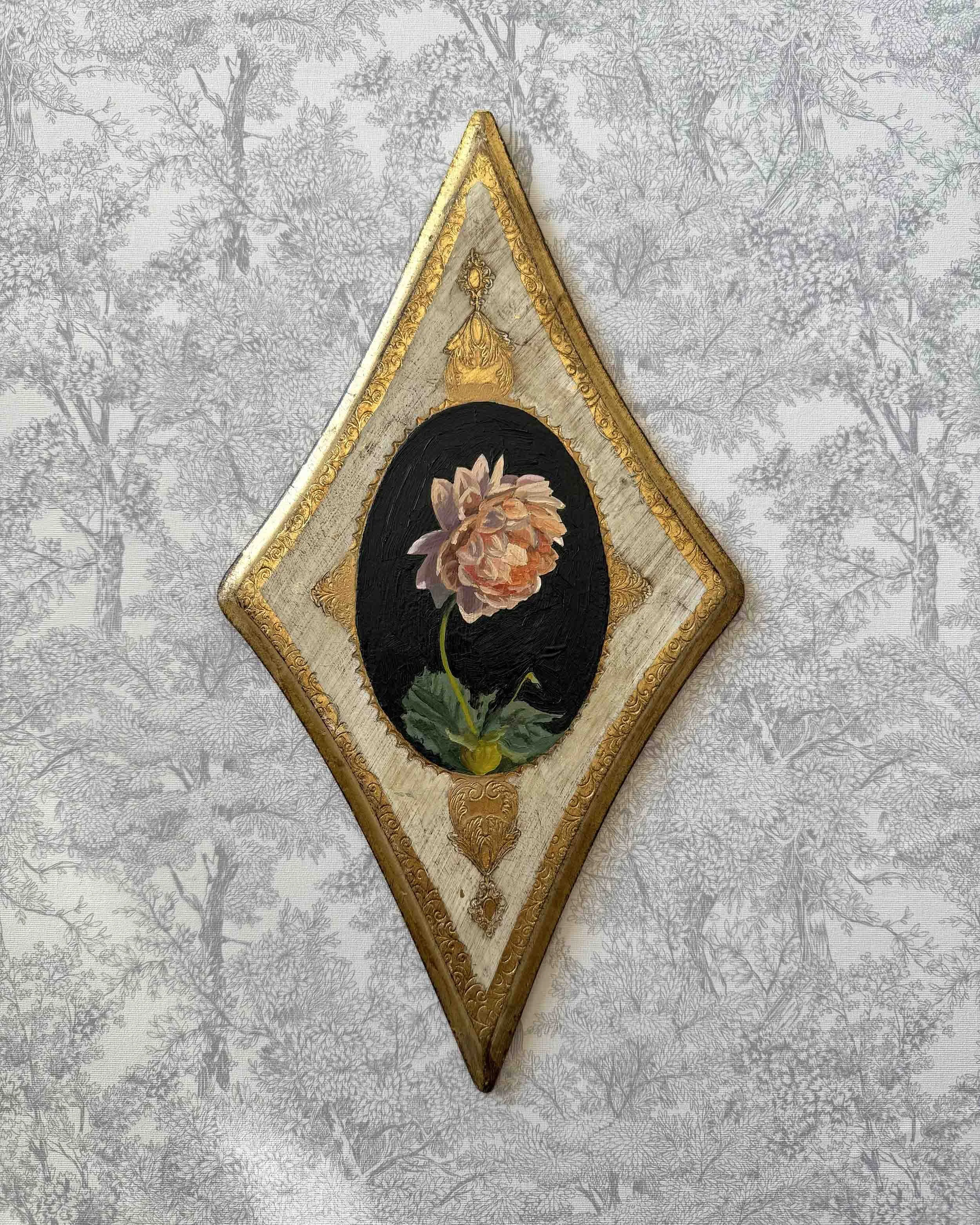 Dahlia in Peach on Diamond iii  | 7.75 x 14.25"