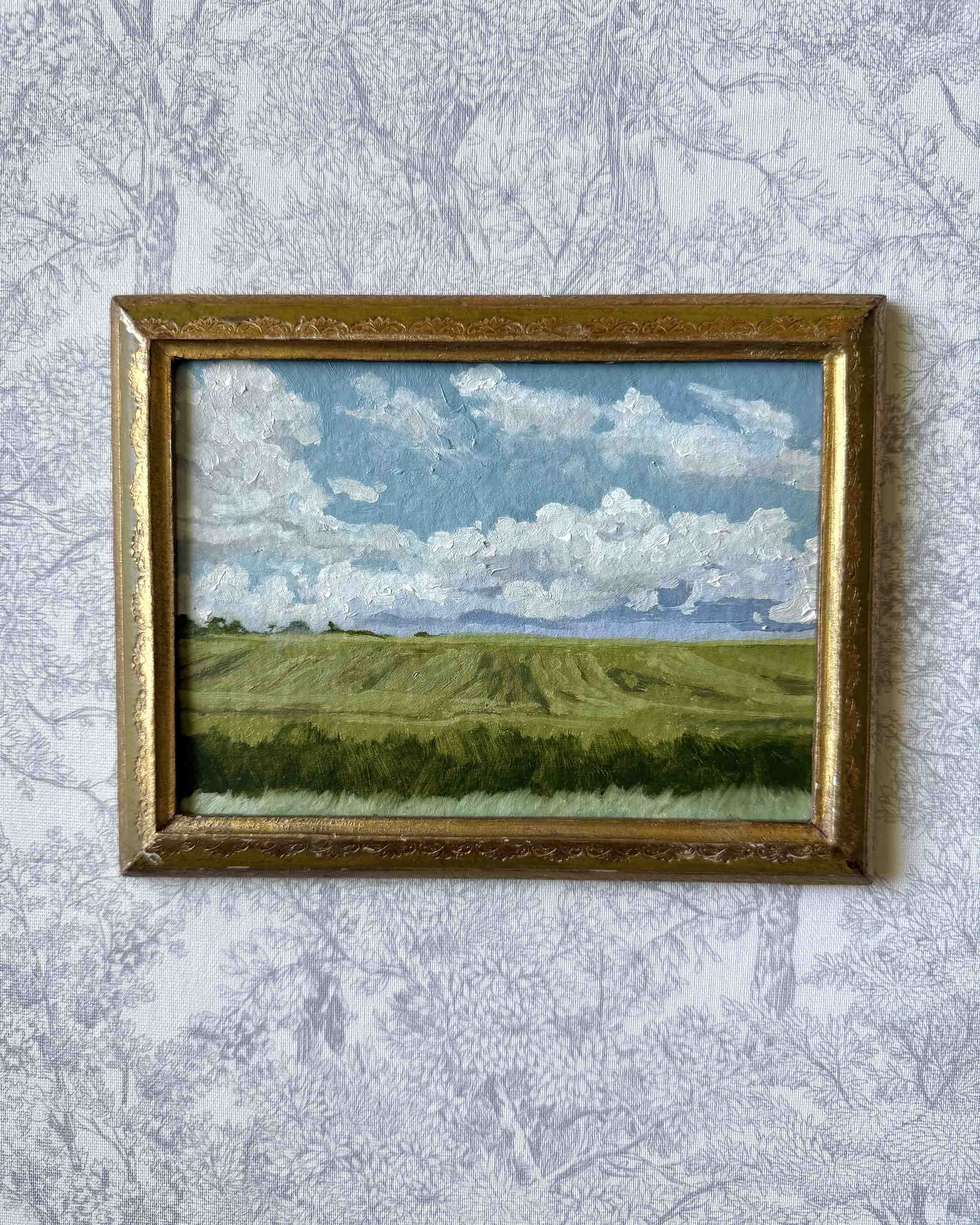 "Field with Rolling Clouds" original oil landscape painting