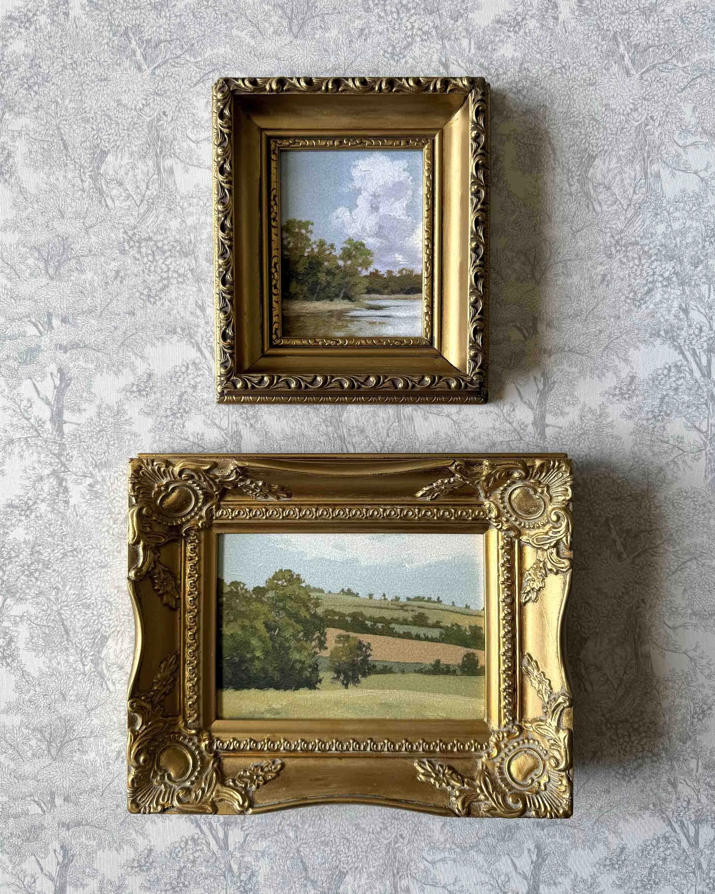 "By the Bay" giclee landscape print in vintage gold wood frame