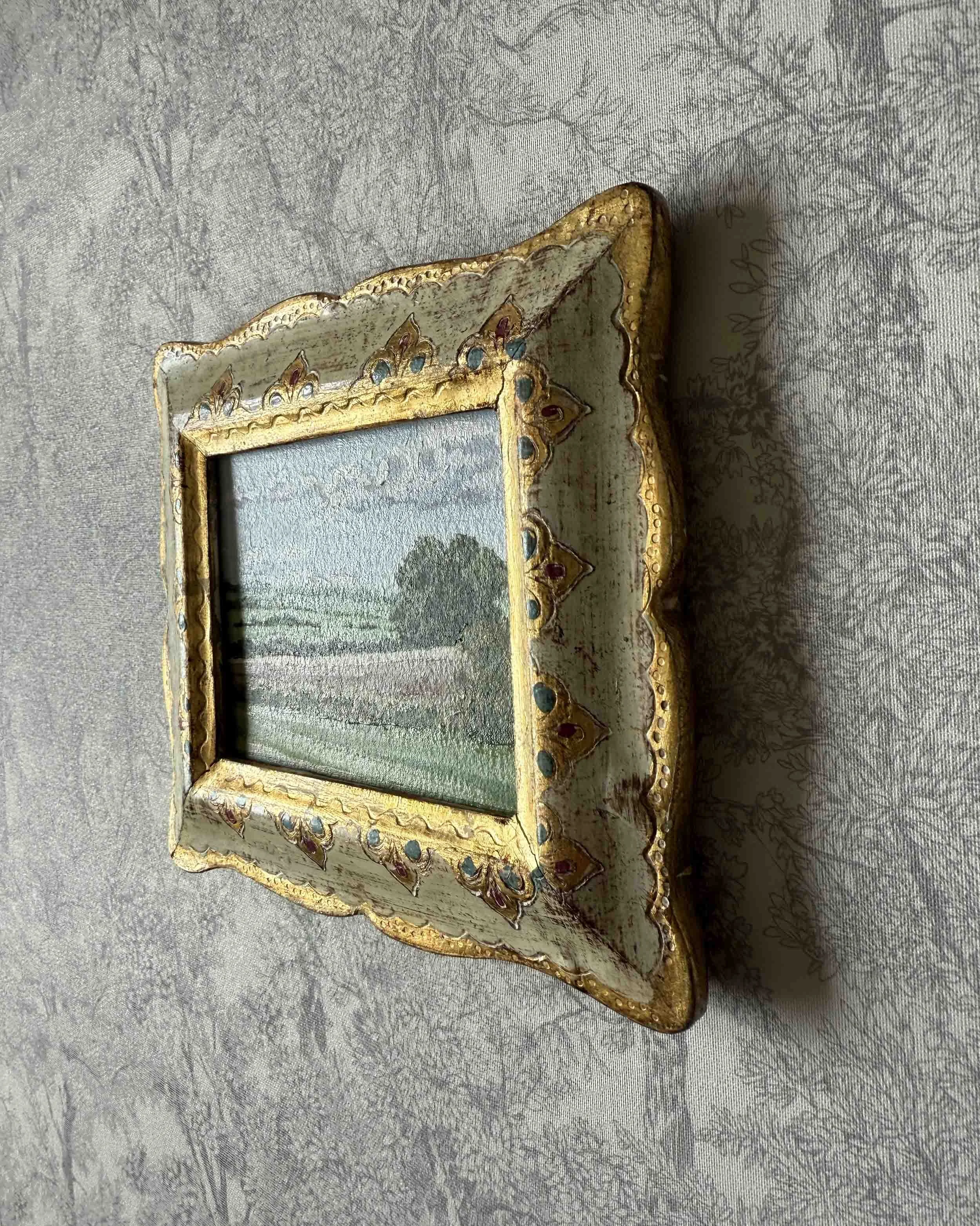 "Farmland Green" original oil landscape in vintage frame