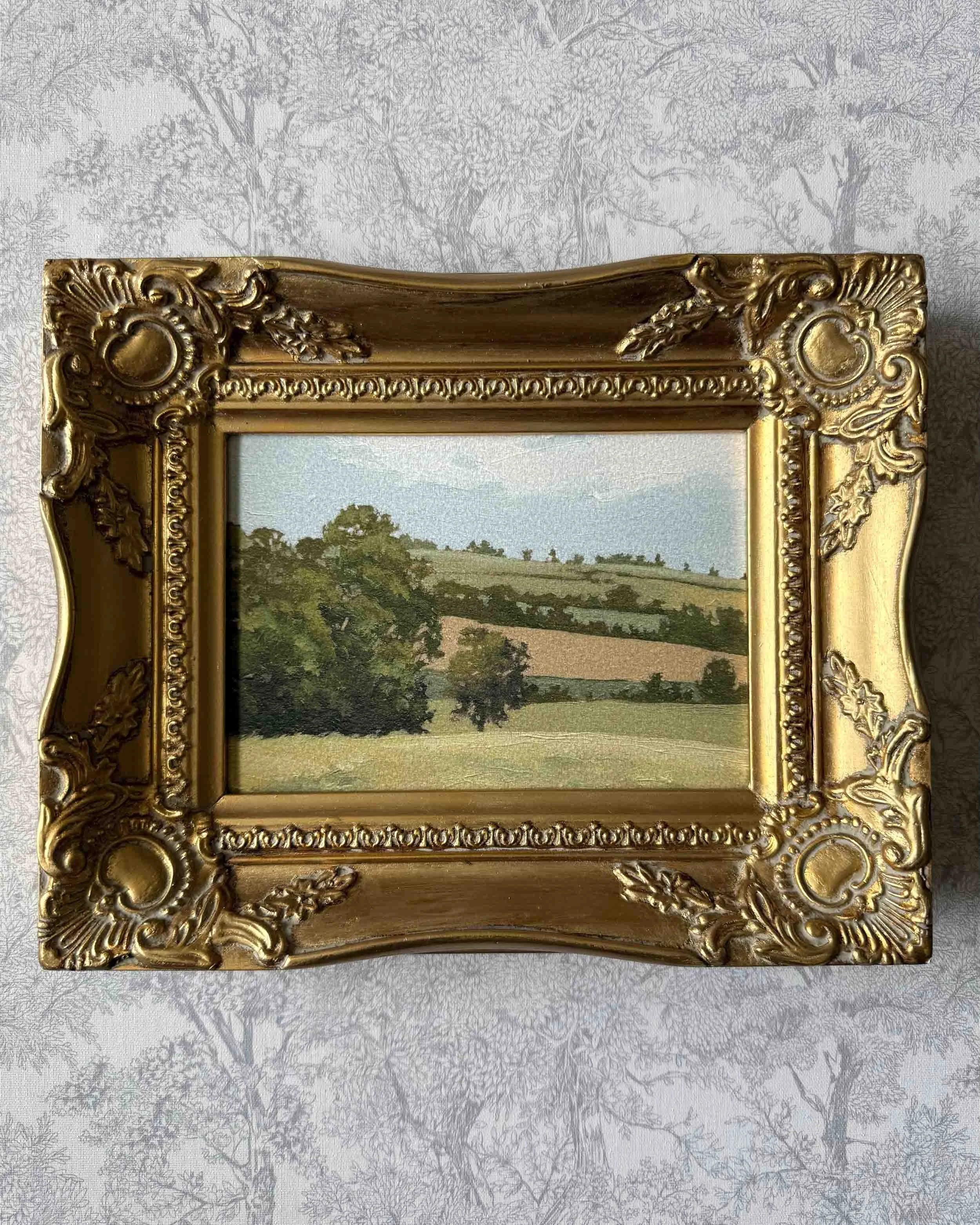 "Perspective" giclee landscape print in vintage gold wood frame