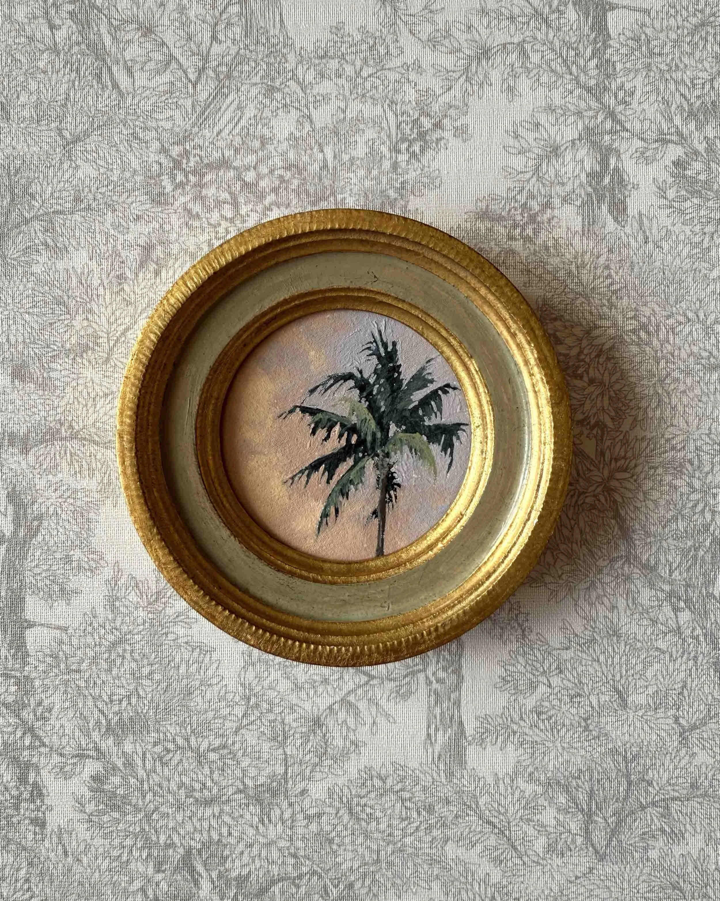 "Sunset Palm" original oil landscape painting in vintage Florentine frame