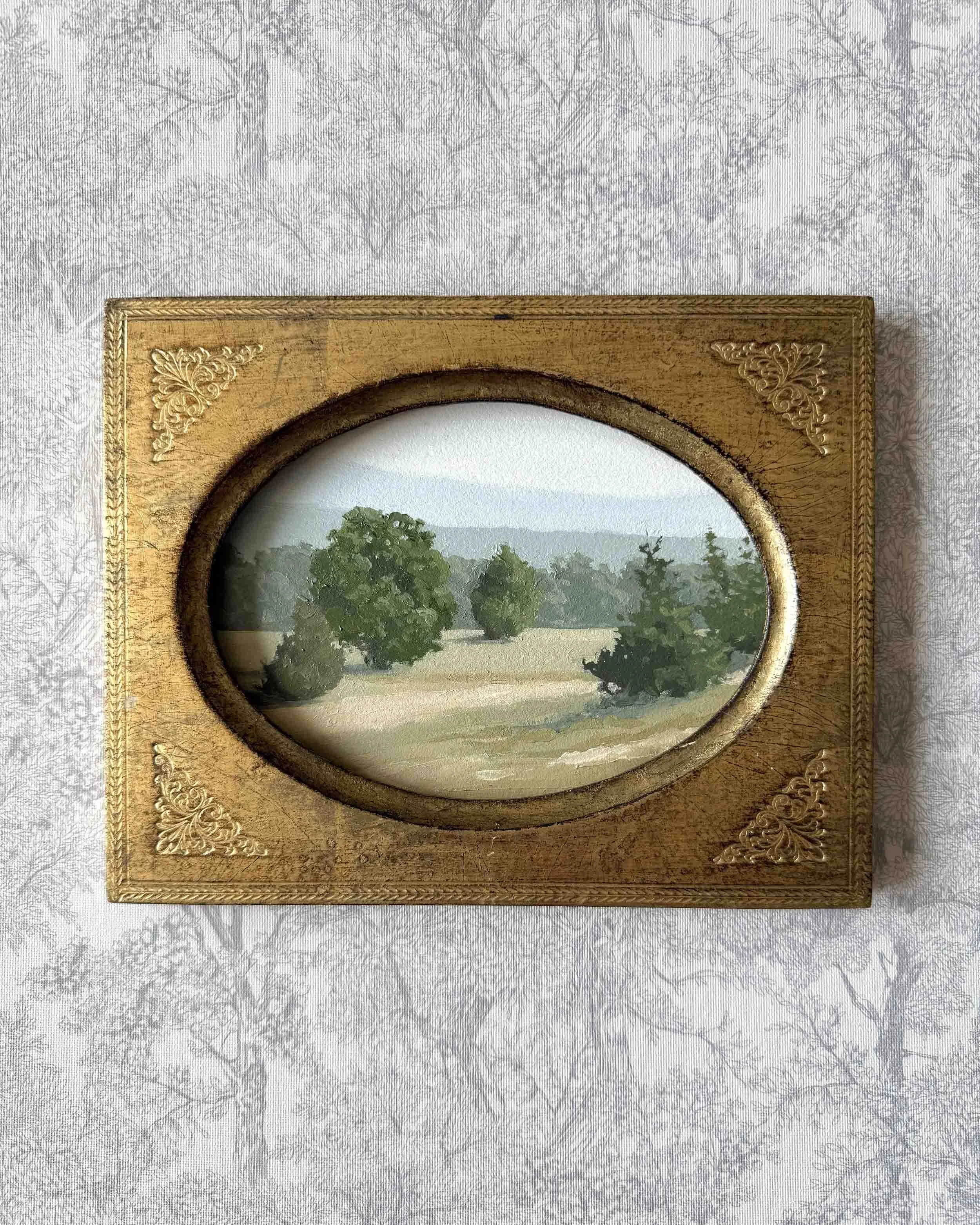 "Breath of Fresh Air viii" original oil landscape painting in vintage Florentine frame