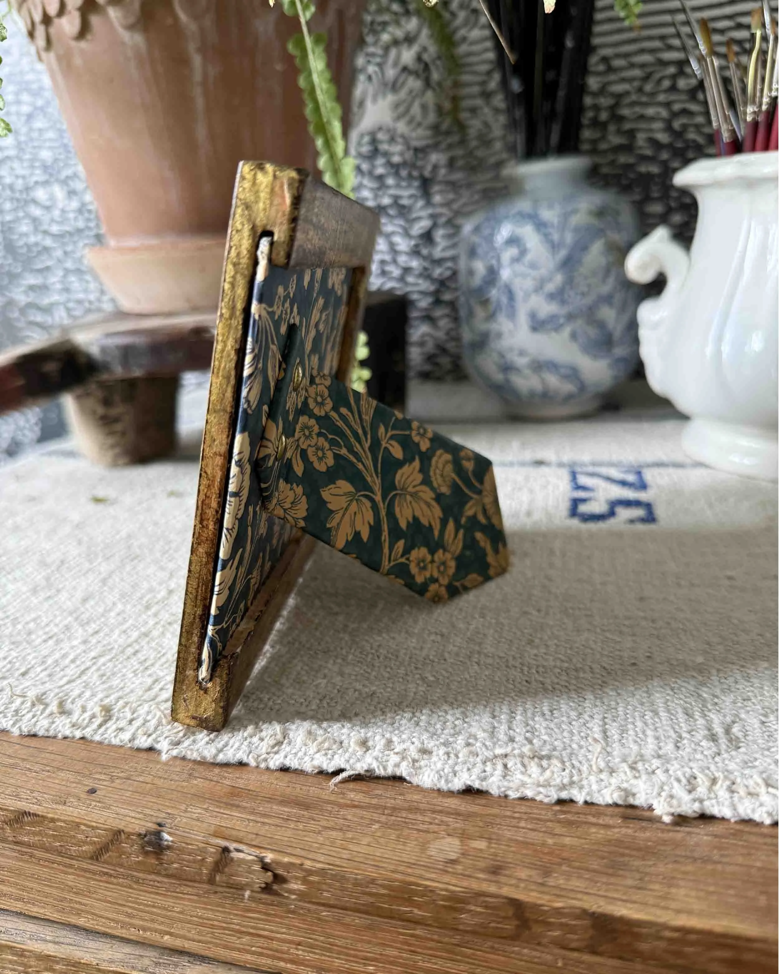 "Farmland Green iv" original oil landscape painting in vintage Florentine frame