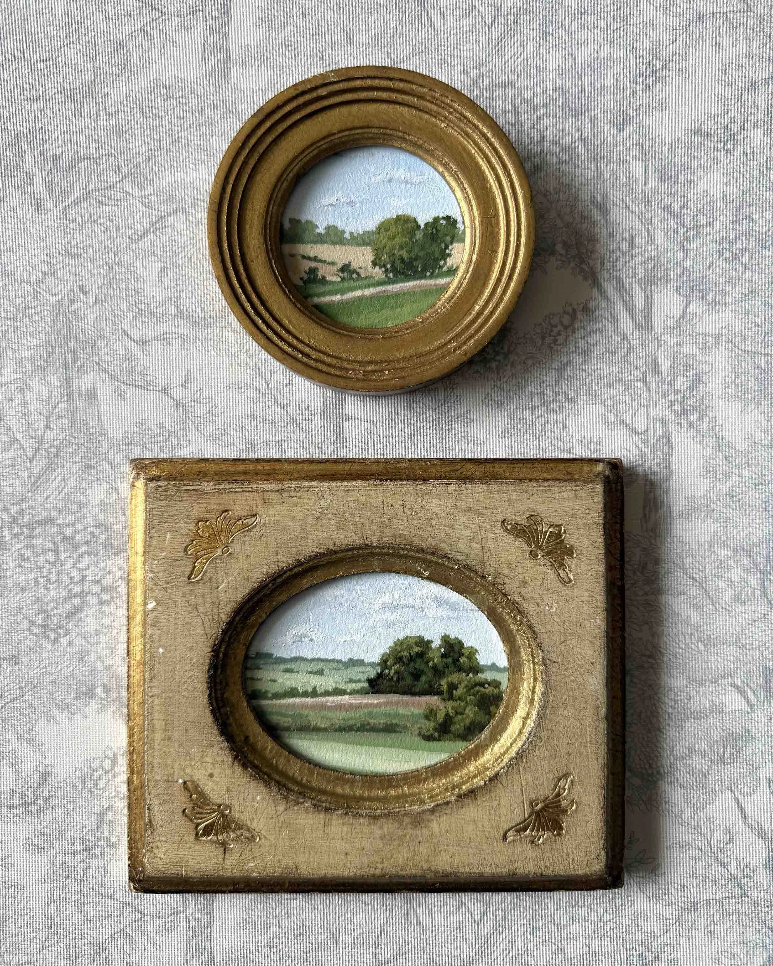 "Layered iii" original oil landscape painting in vintage Florentine frame