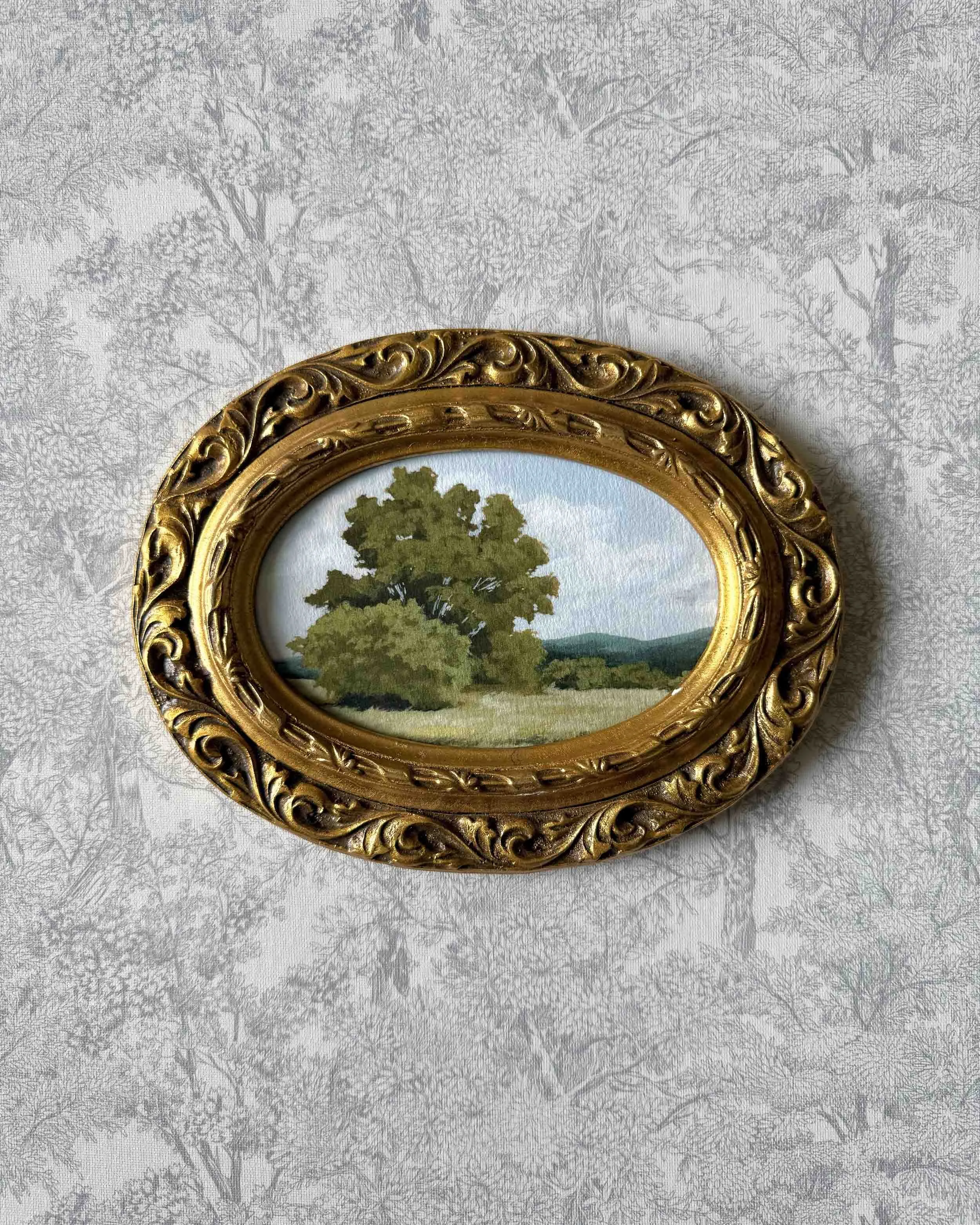 "Smith Park in Summer" giclee landscape print in vintage gold wood frame