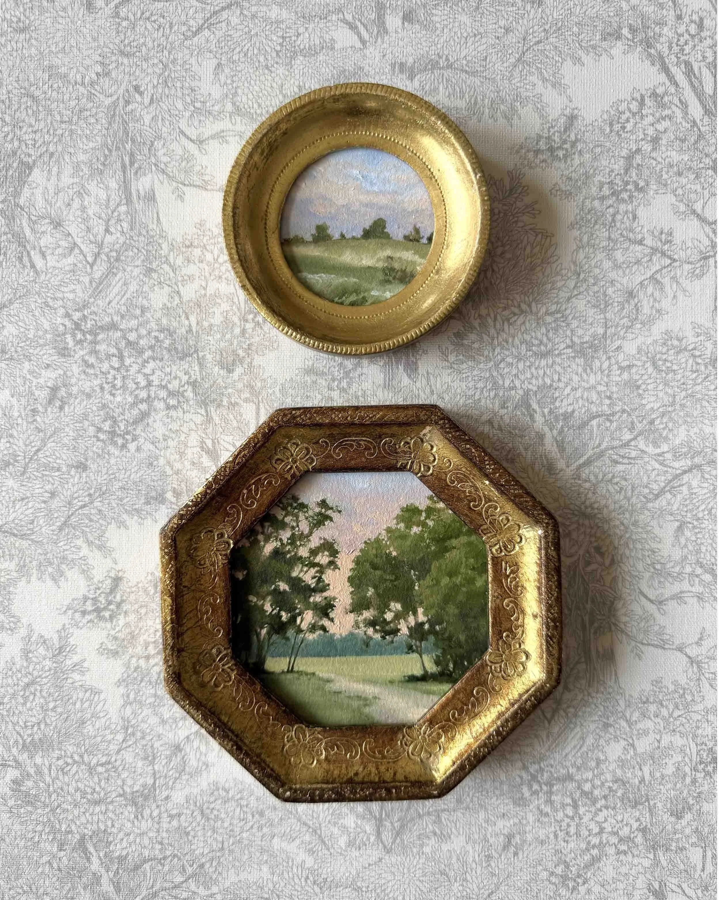 "After the Storm" original oil landscape painting in vintage Florentine frame