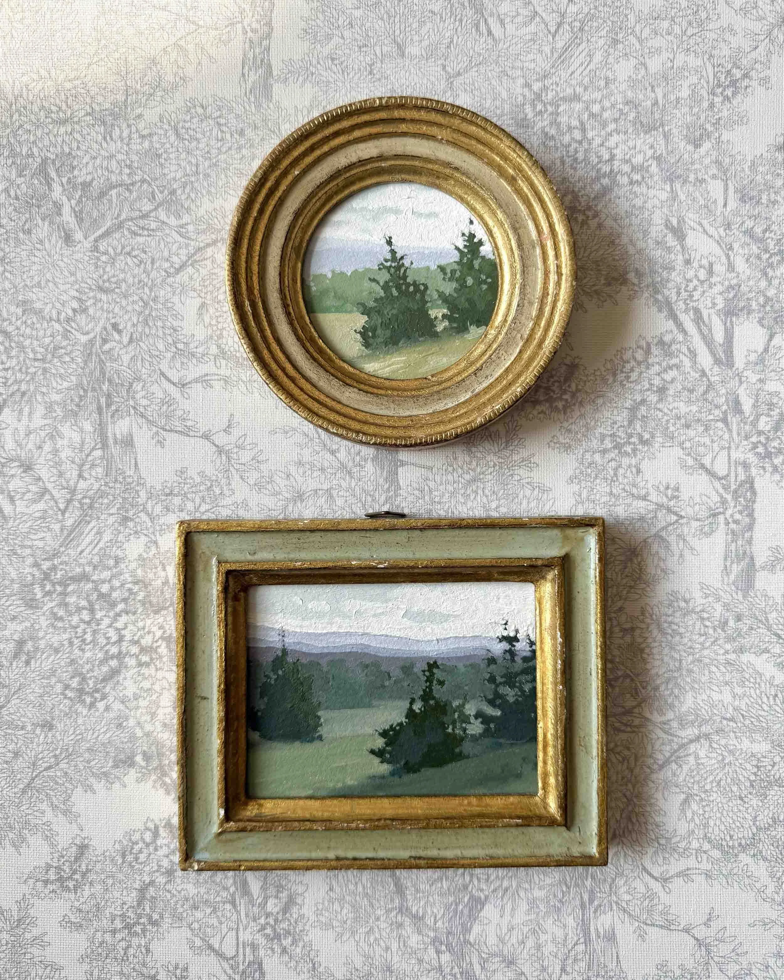 "Breath of Fresh Air vi" original oil landscape painting in vintage Florentine frame