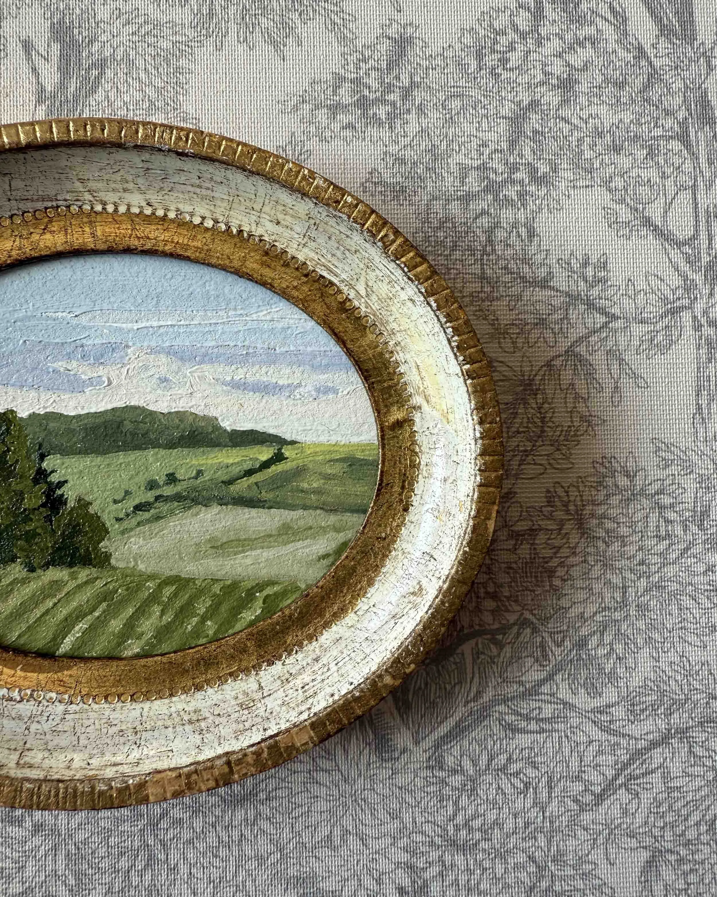 "Rolling Green" original oil landscape painting in vintage Florentine frame