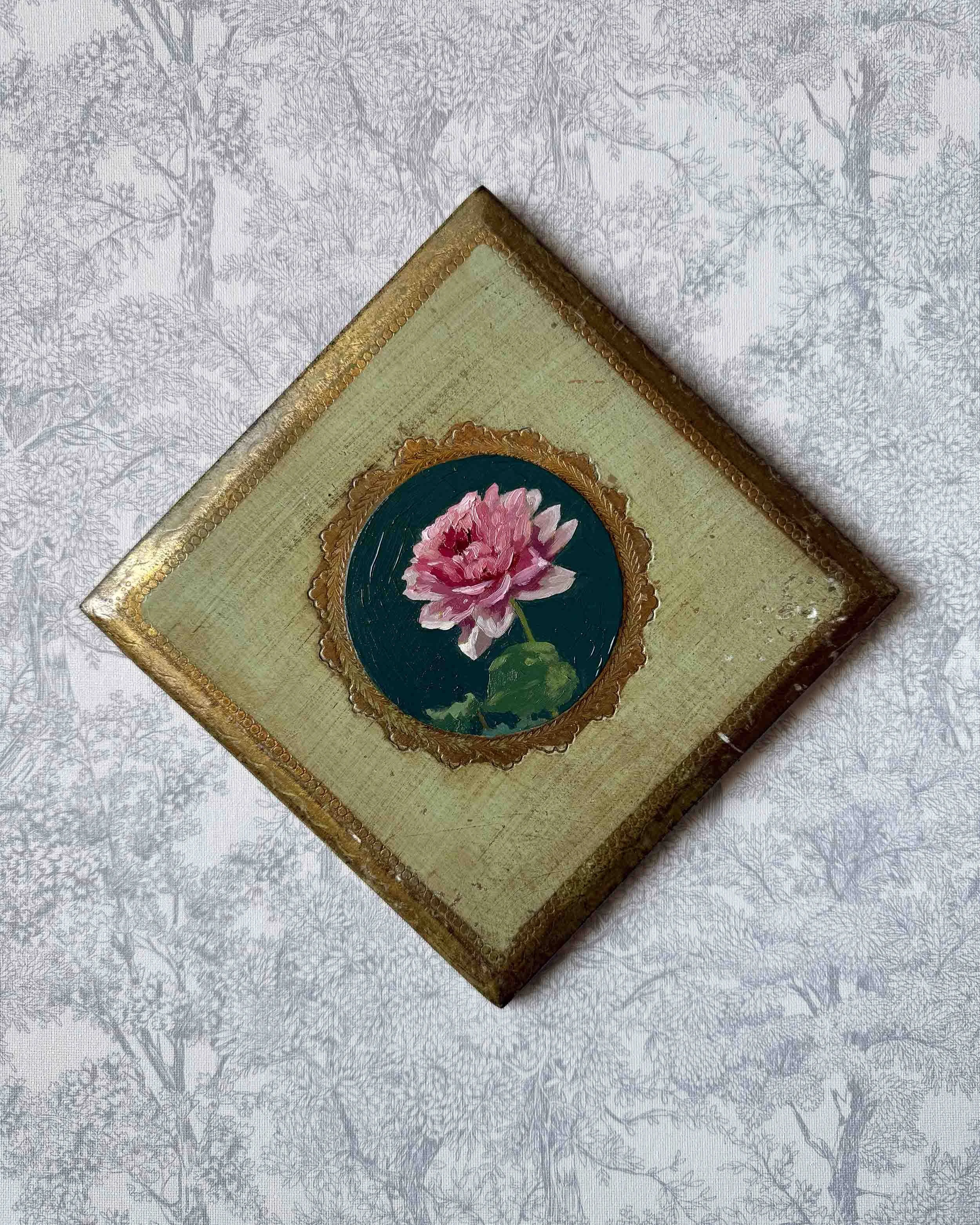 "Dahlia in Reds on Plaque" original floral painting