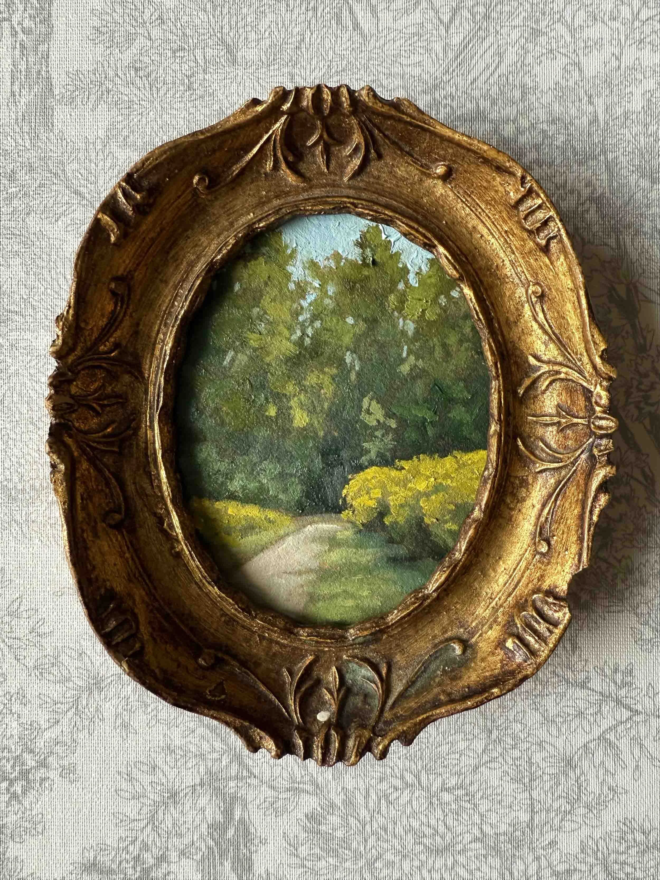 "Golden Bloom in Oval" original oil landscape painting