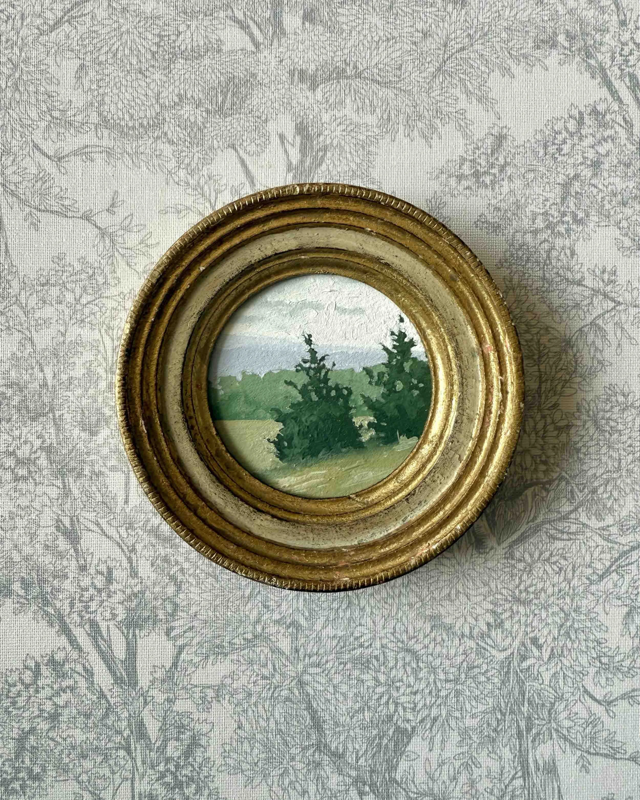 "Breath of Fresh Air vi" original oil landscape painting in vintage Florentine frame