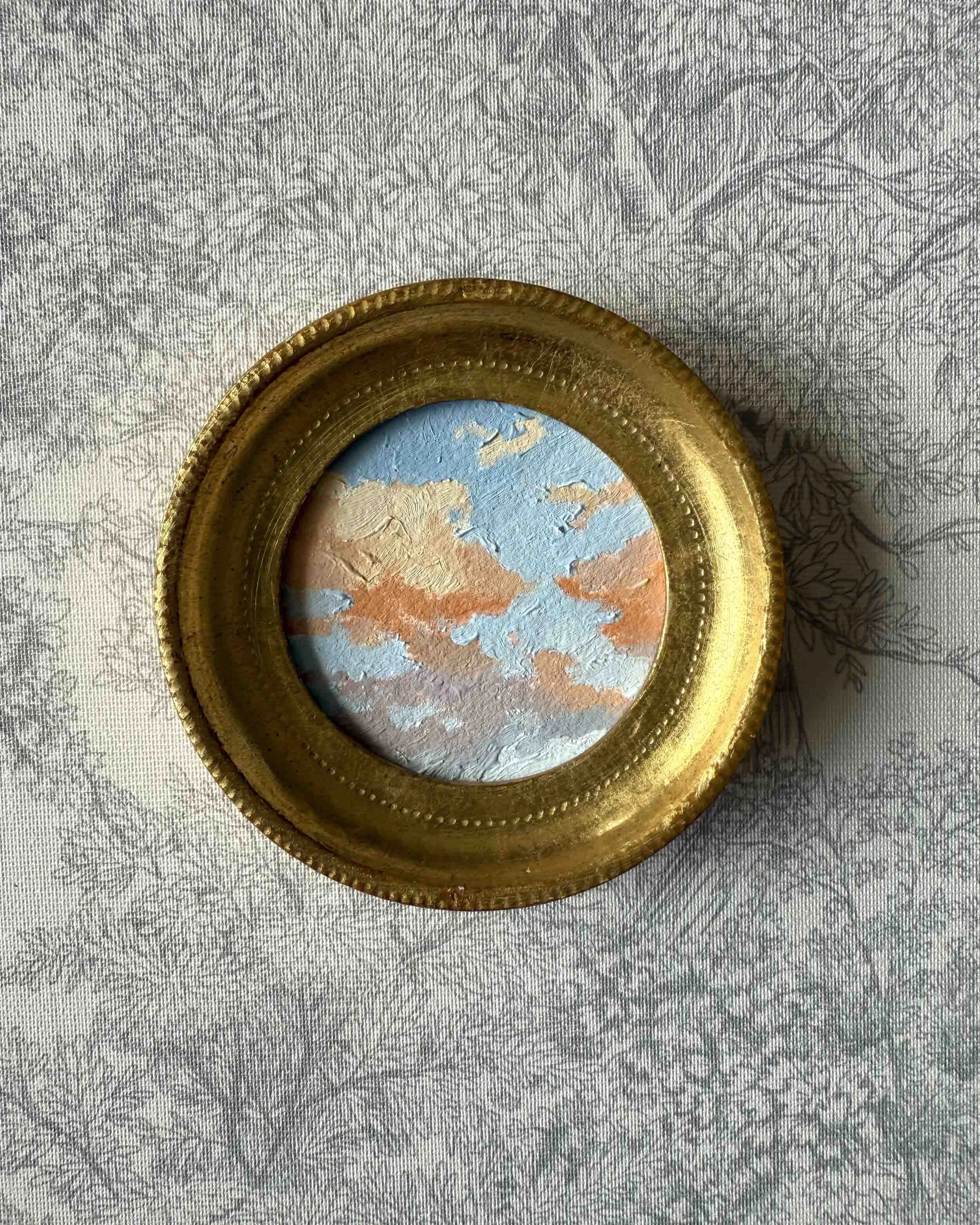 "Sunset Mini" original oil landscape painting in vintage Florentine frame