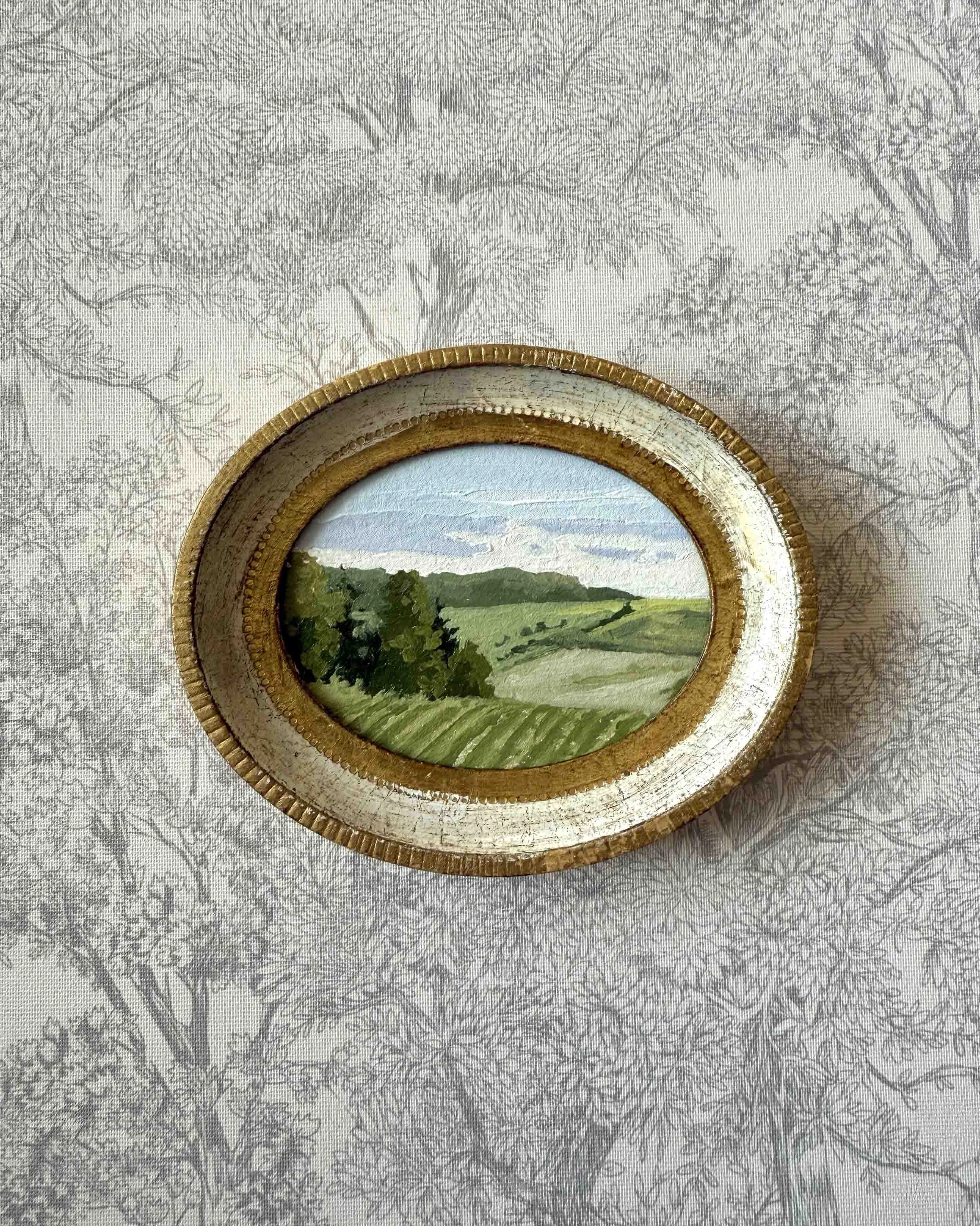 "Rolling Green" original oil landscape painting in vintage Florentine frame