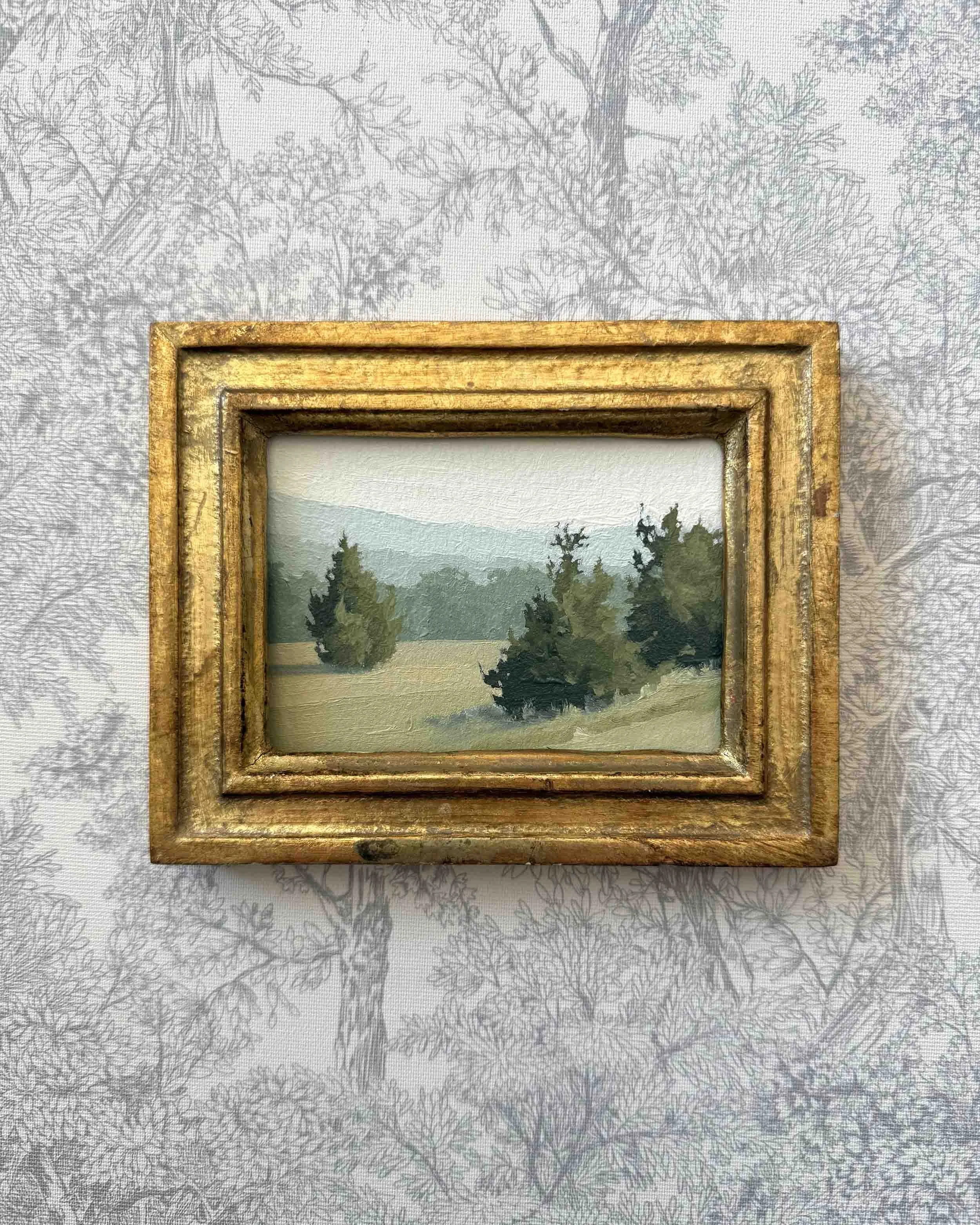 "Breath of Fresh Air ii" original oil landscape painting in vintage Florentine frame, $350