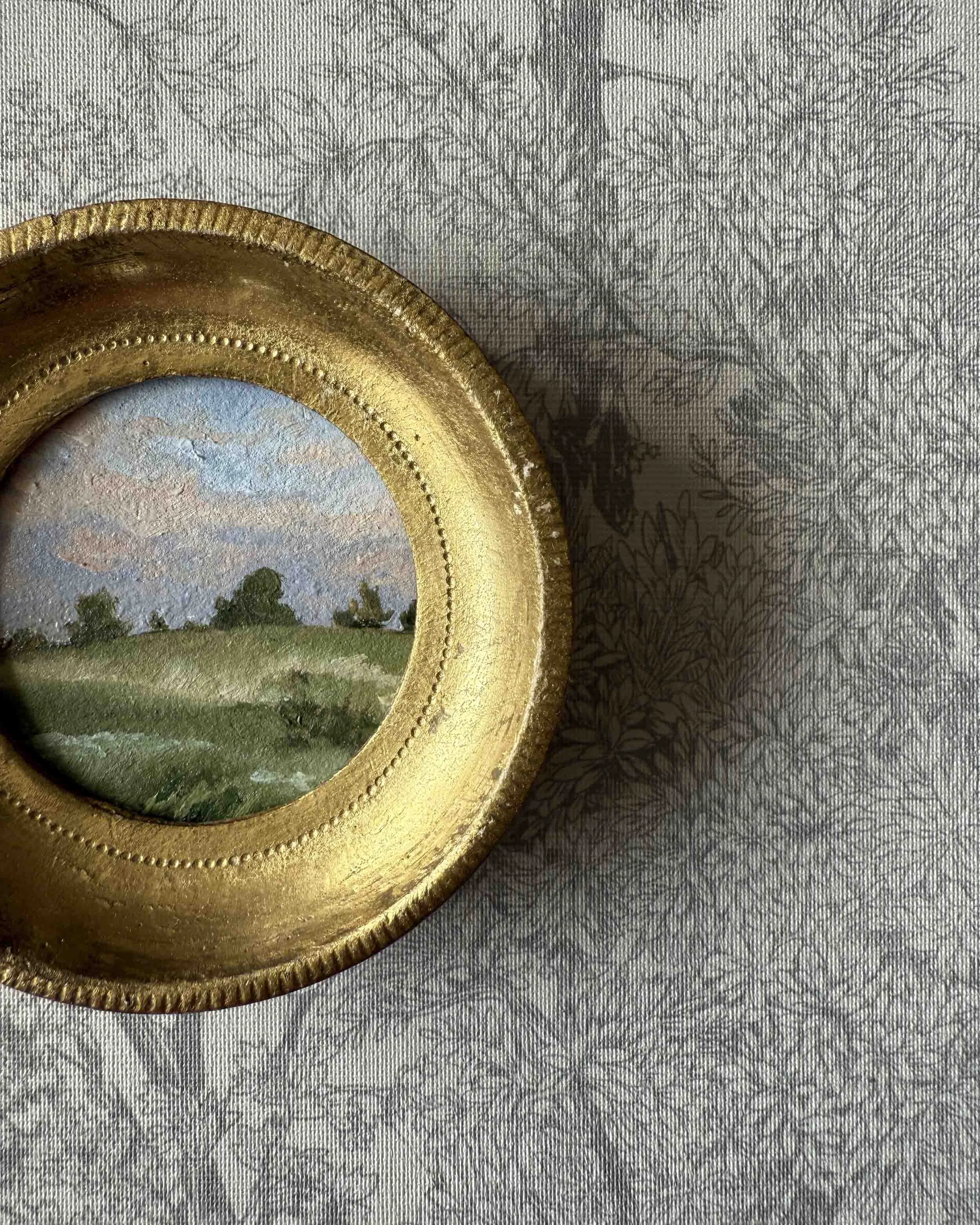 "Touch of Lavender Mini" original oil landscape painting in vintage Florentine frame