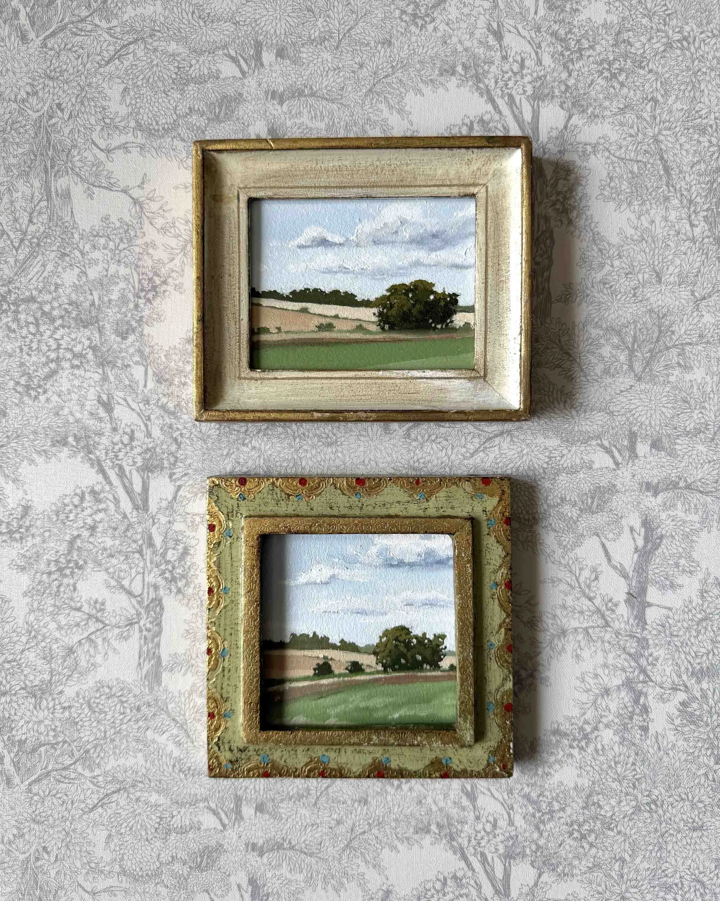 "Layered" original oil landscape painting in vintage Florentine frame