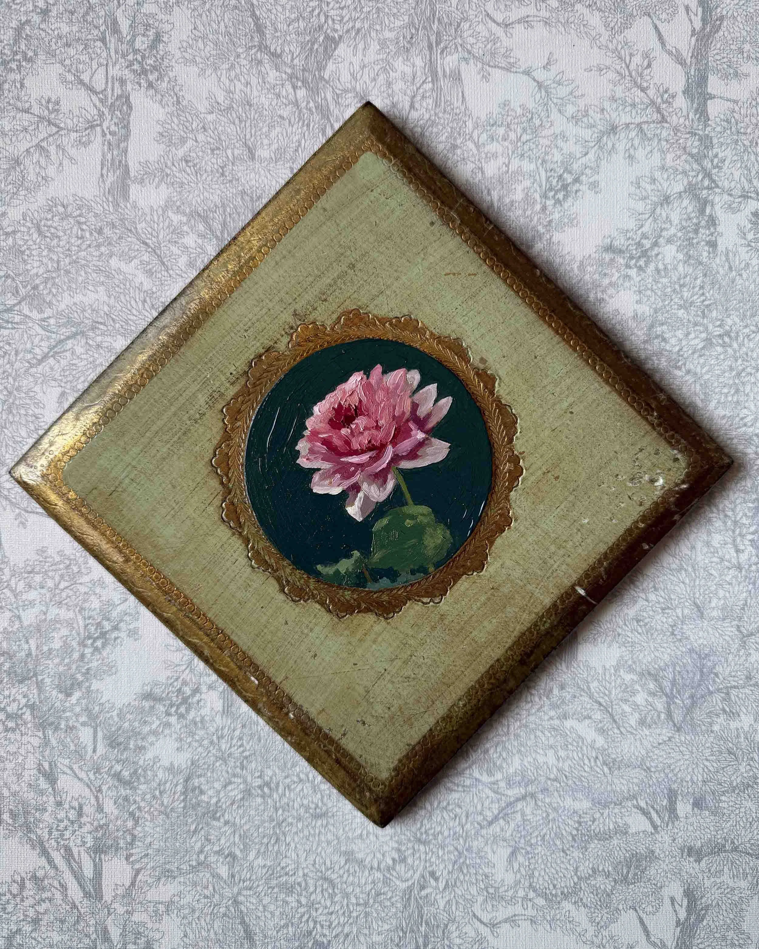 "Dahlia in Reds on Plaque" original floral painting