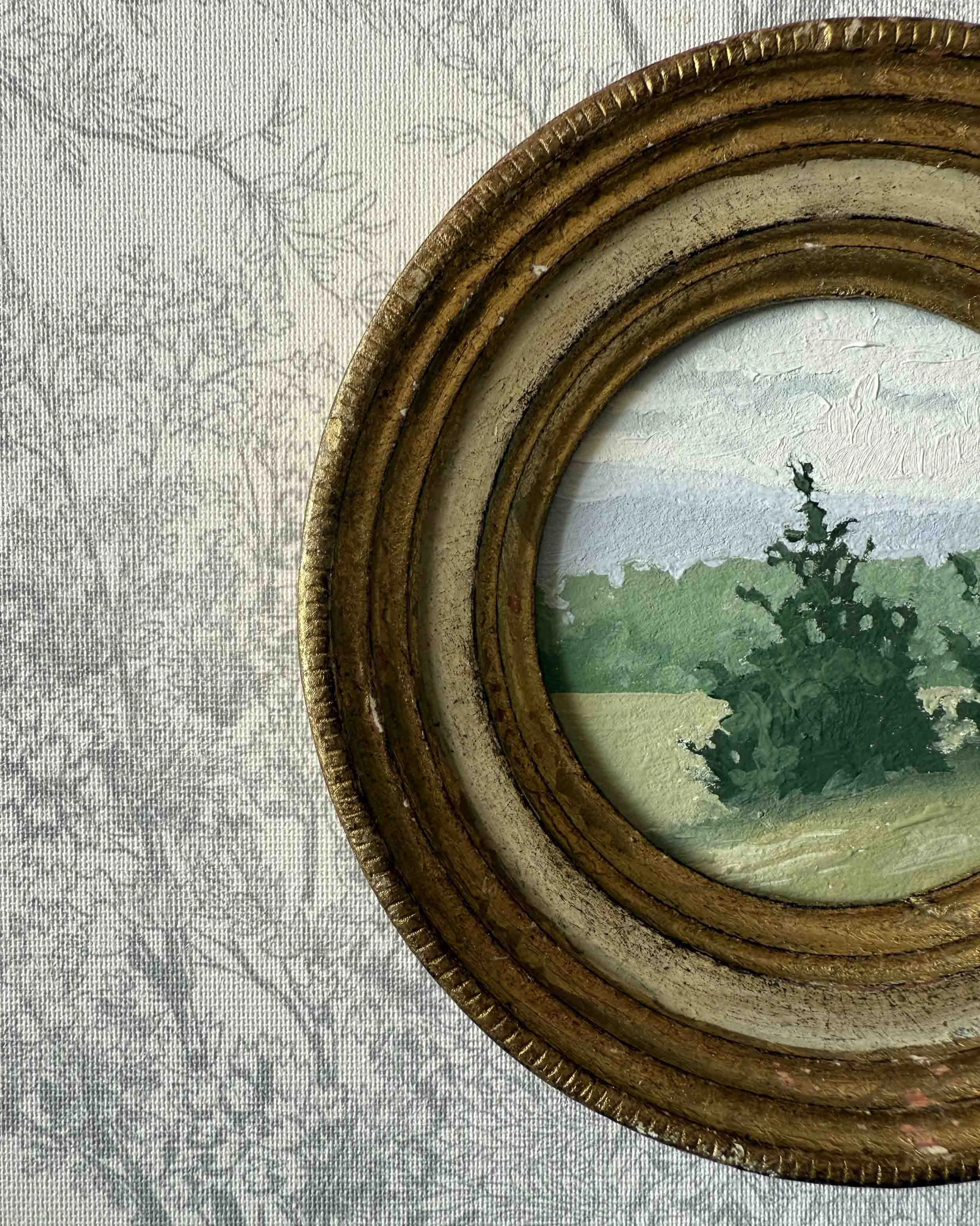 "Breath of Fresh Air vi" original oil landscape painting in vintage Florentine frame