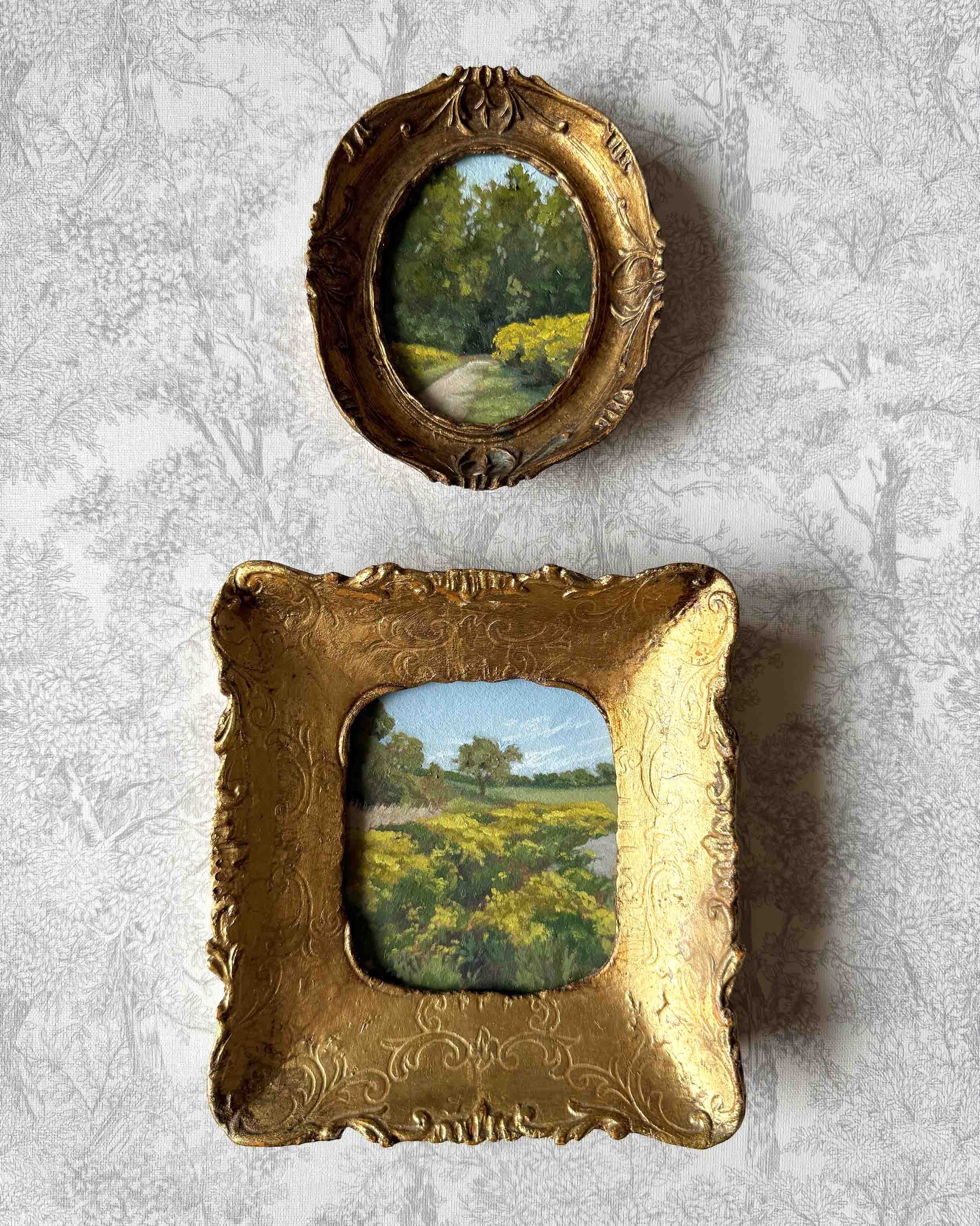 "Golden Bloom in Oval" original oil landscape painting