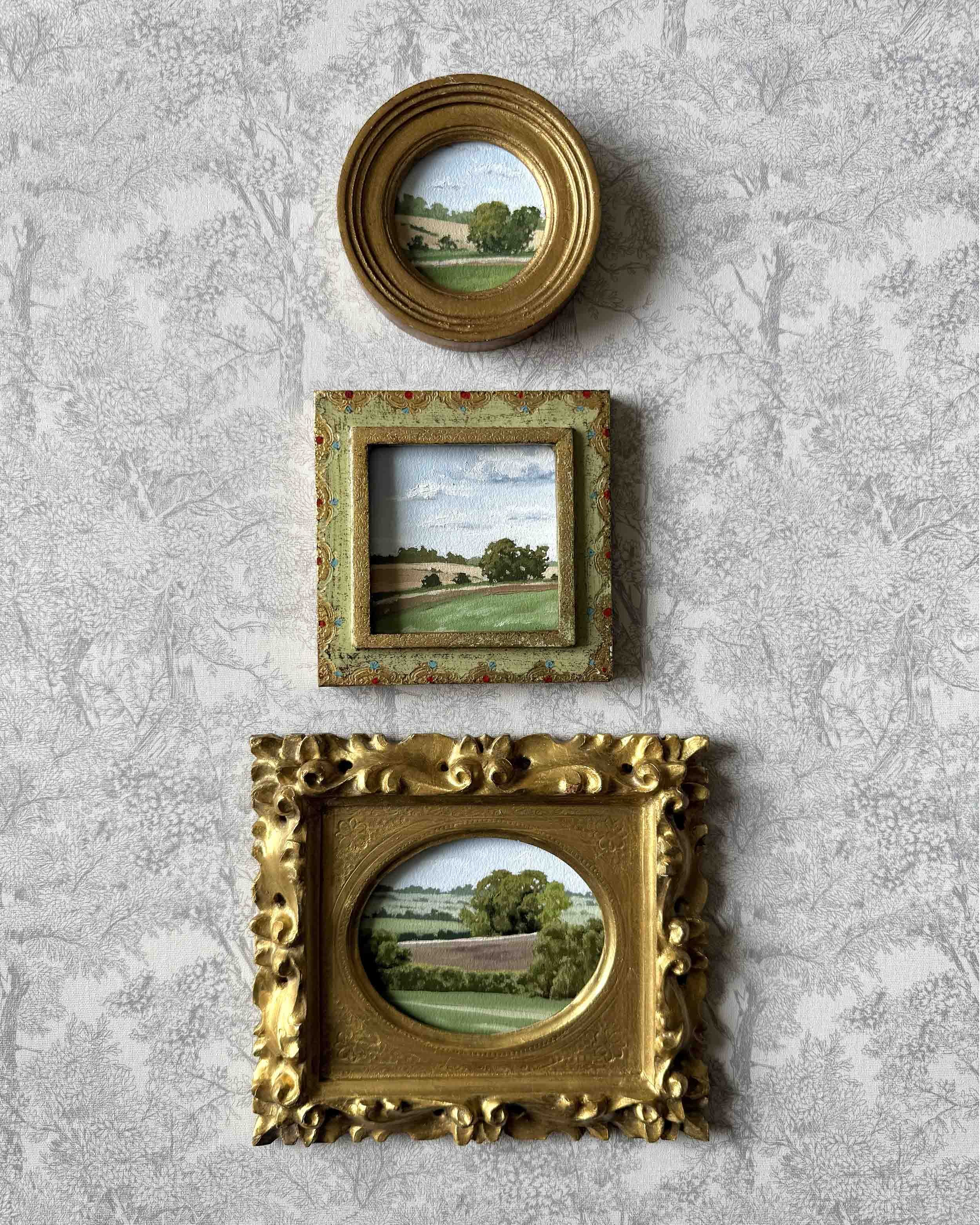 "Layered iii" original oil landscape painting in vintage Florentine frame