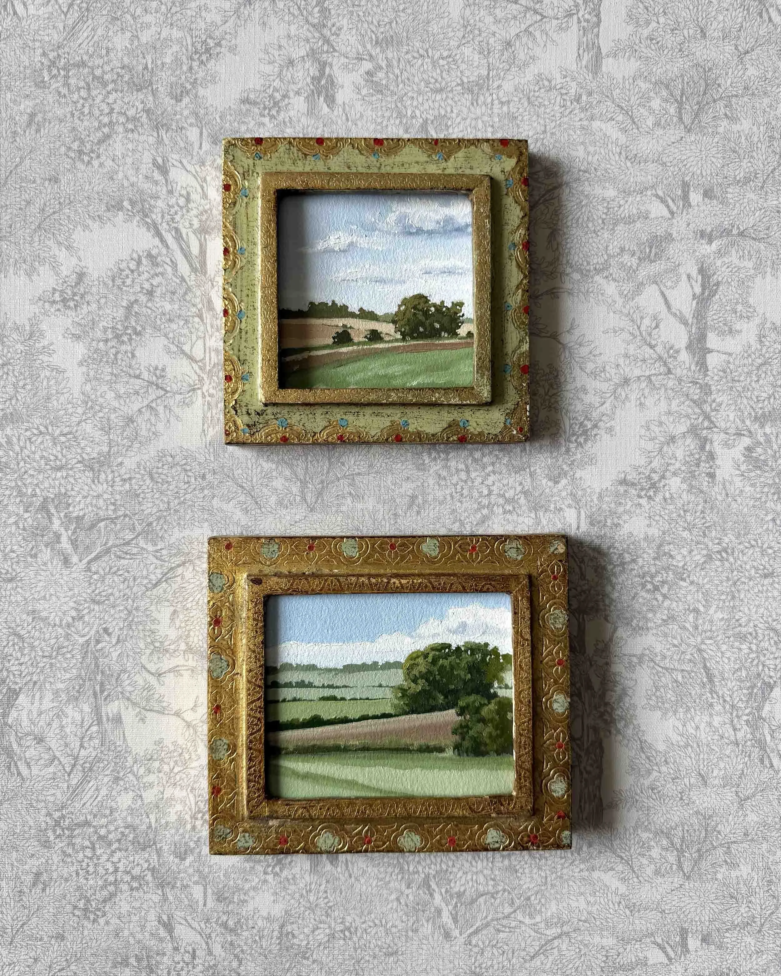 "Layered ii" original oil landscape painting in vintage Florentine frame