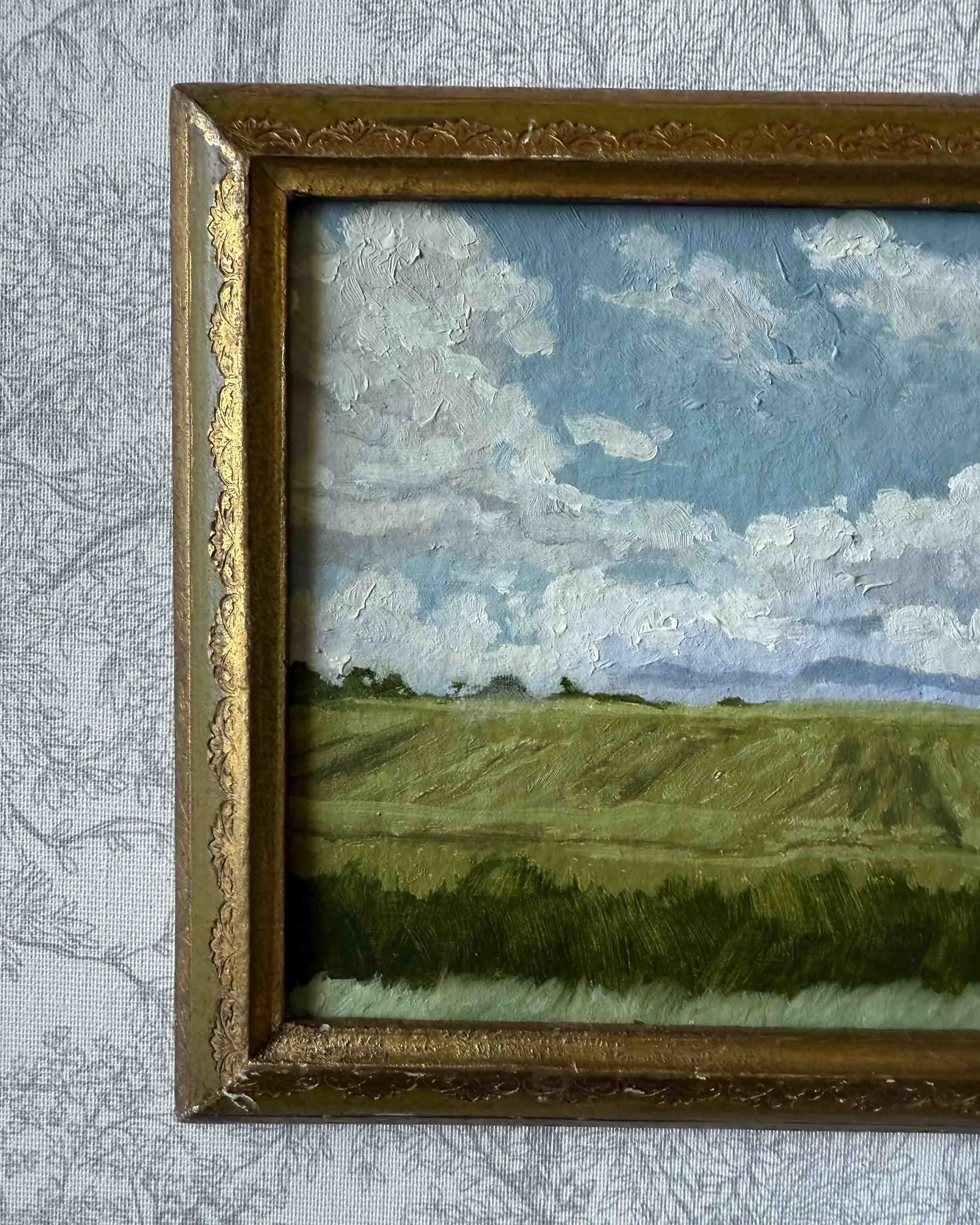 "Field with Rolling Clouds" original oil landscape painting
