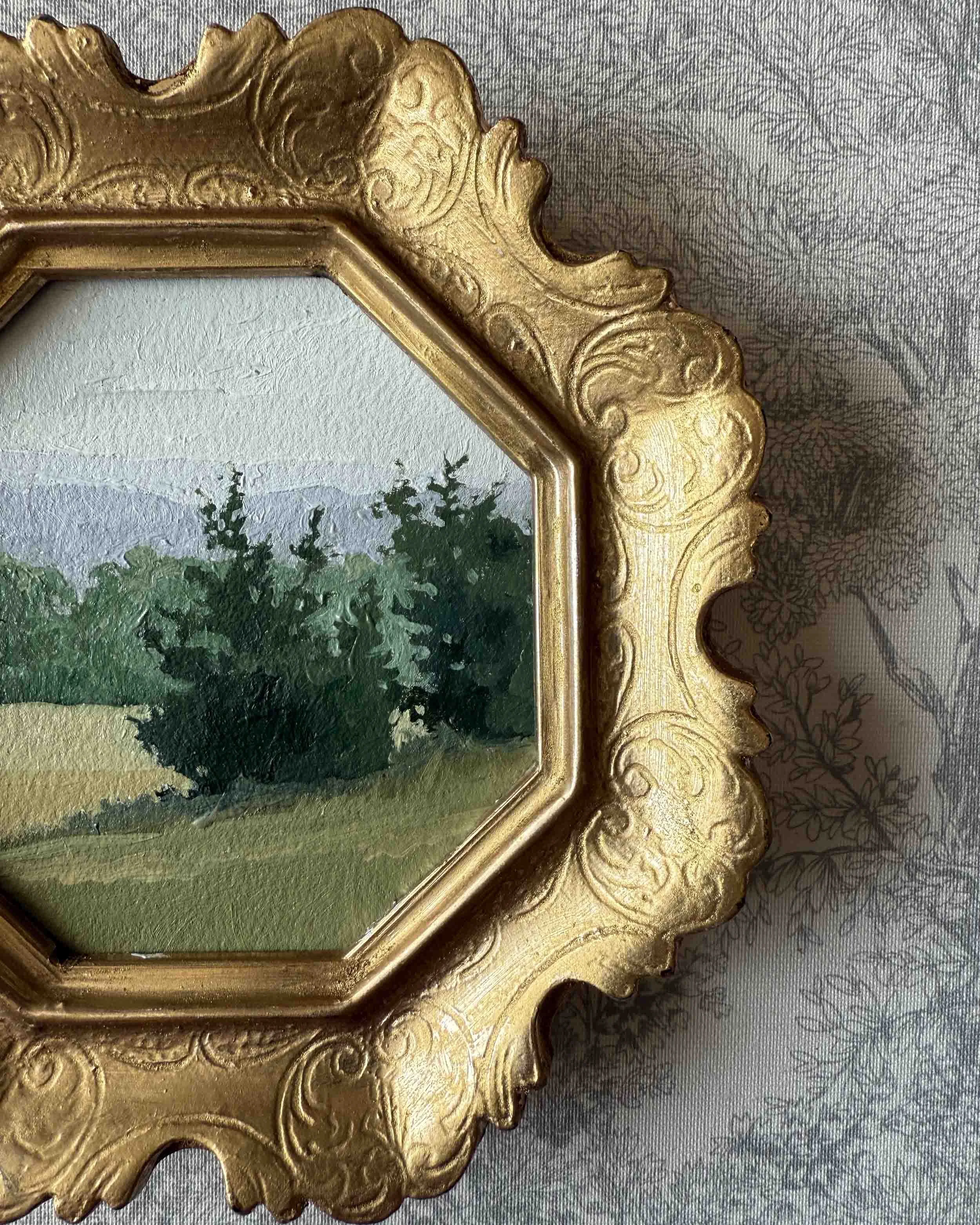 "Breath of Fresh Air vii" original oil landscape painting in vintage Florentine frame