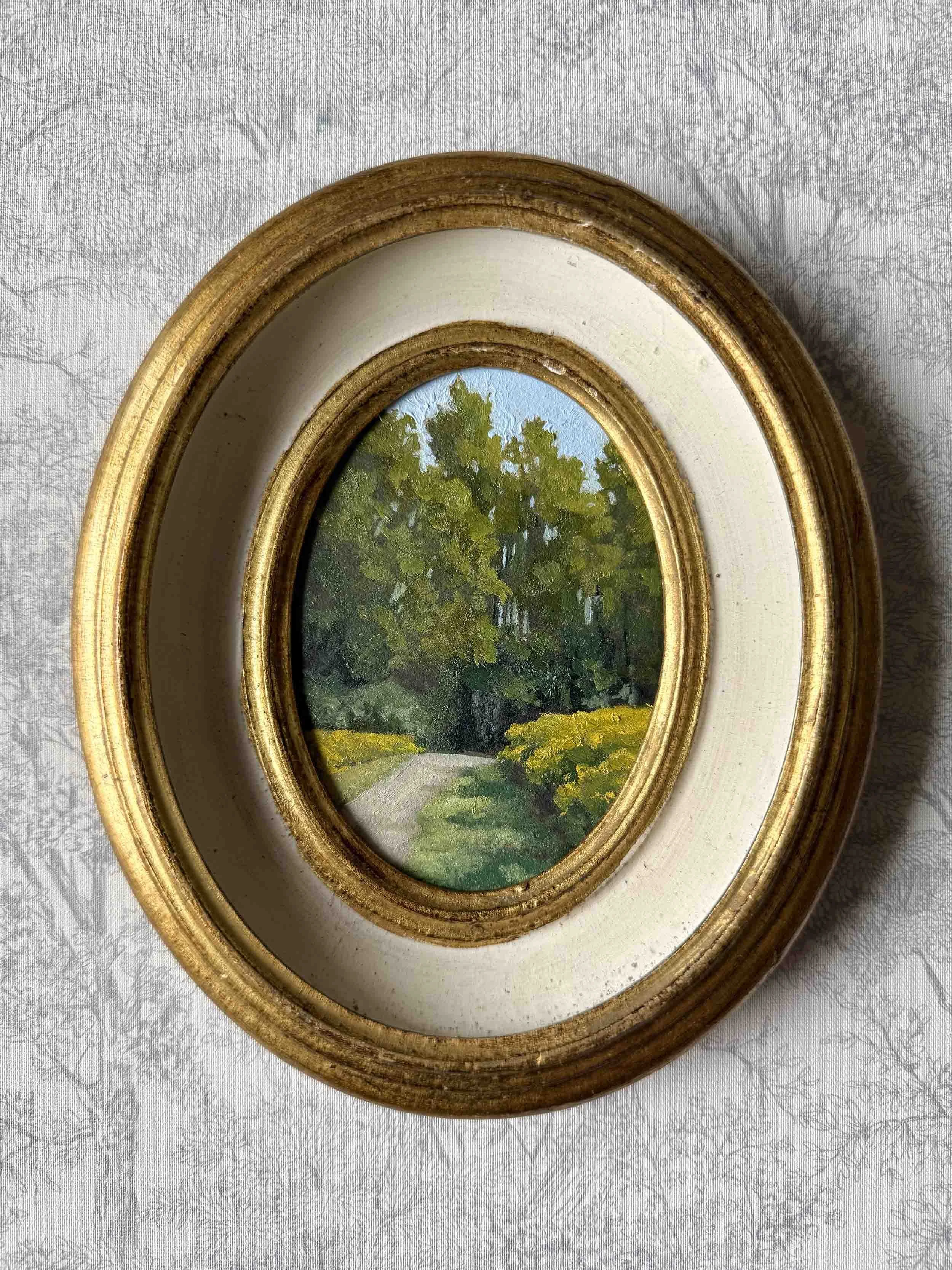 "Golden Bloom in Oval ii" original oil landscape painting