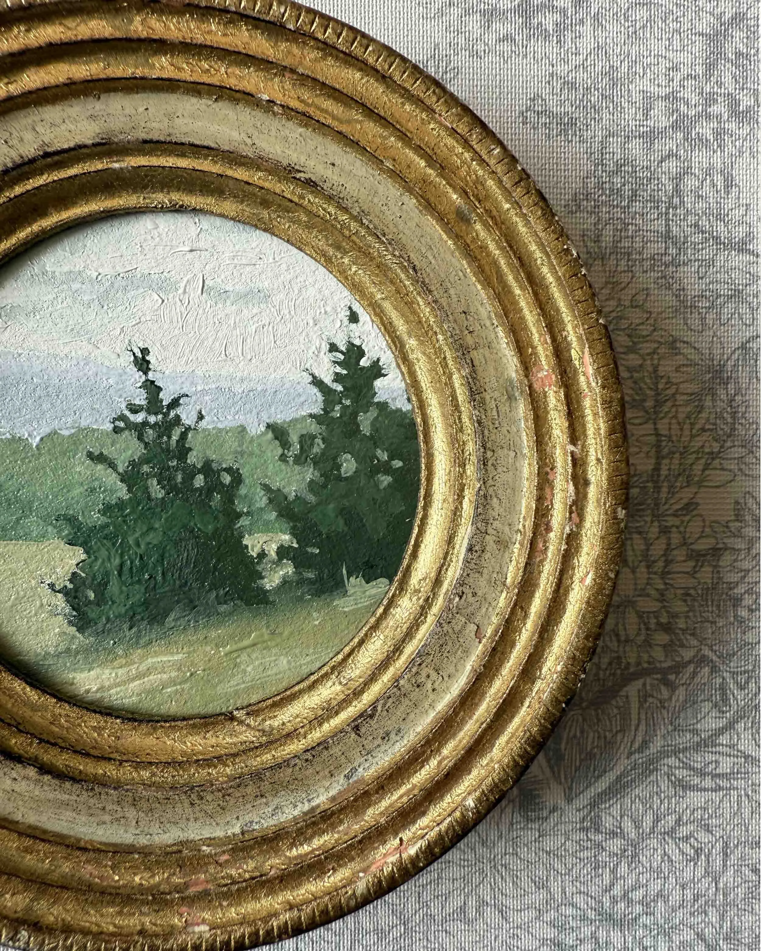 "Breath of Fresh Air vi" original oil landscape painting in vintage Florentine frame