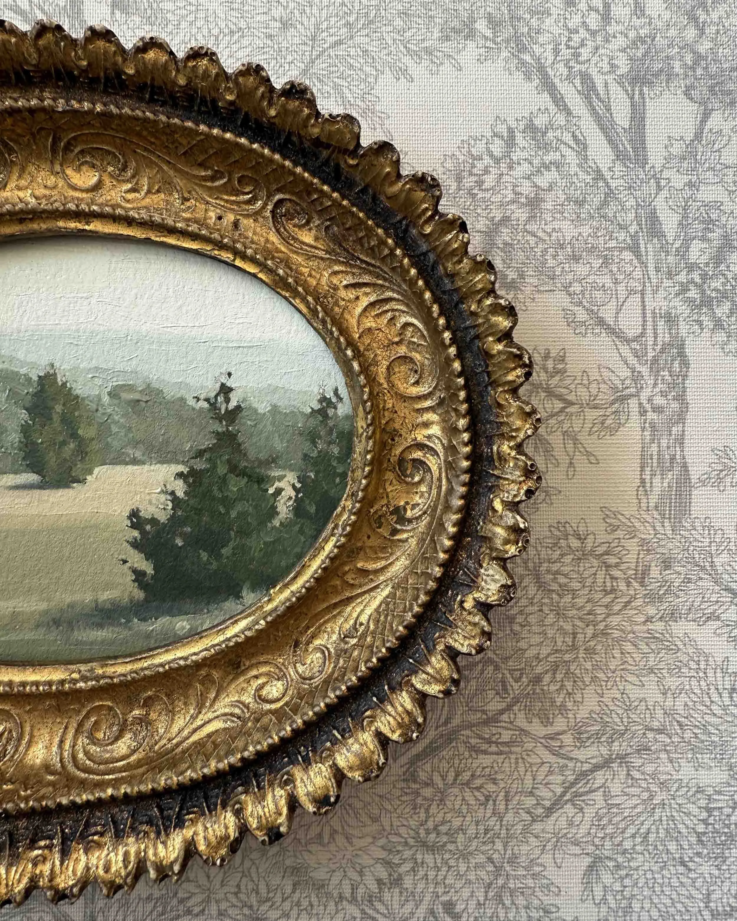 "Breath of Fresh Air iii" original oil landscape painting in vintage Florentine frame, $475