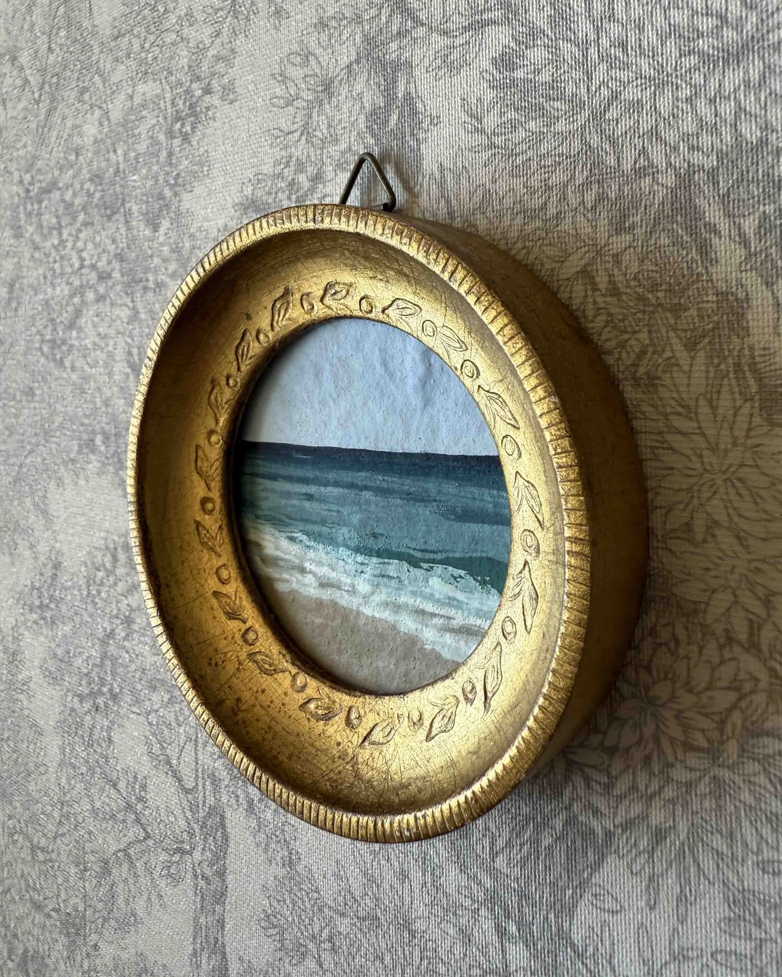 "Blue Skies and Saltwater Mini" original gouache seascape painting