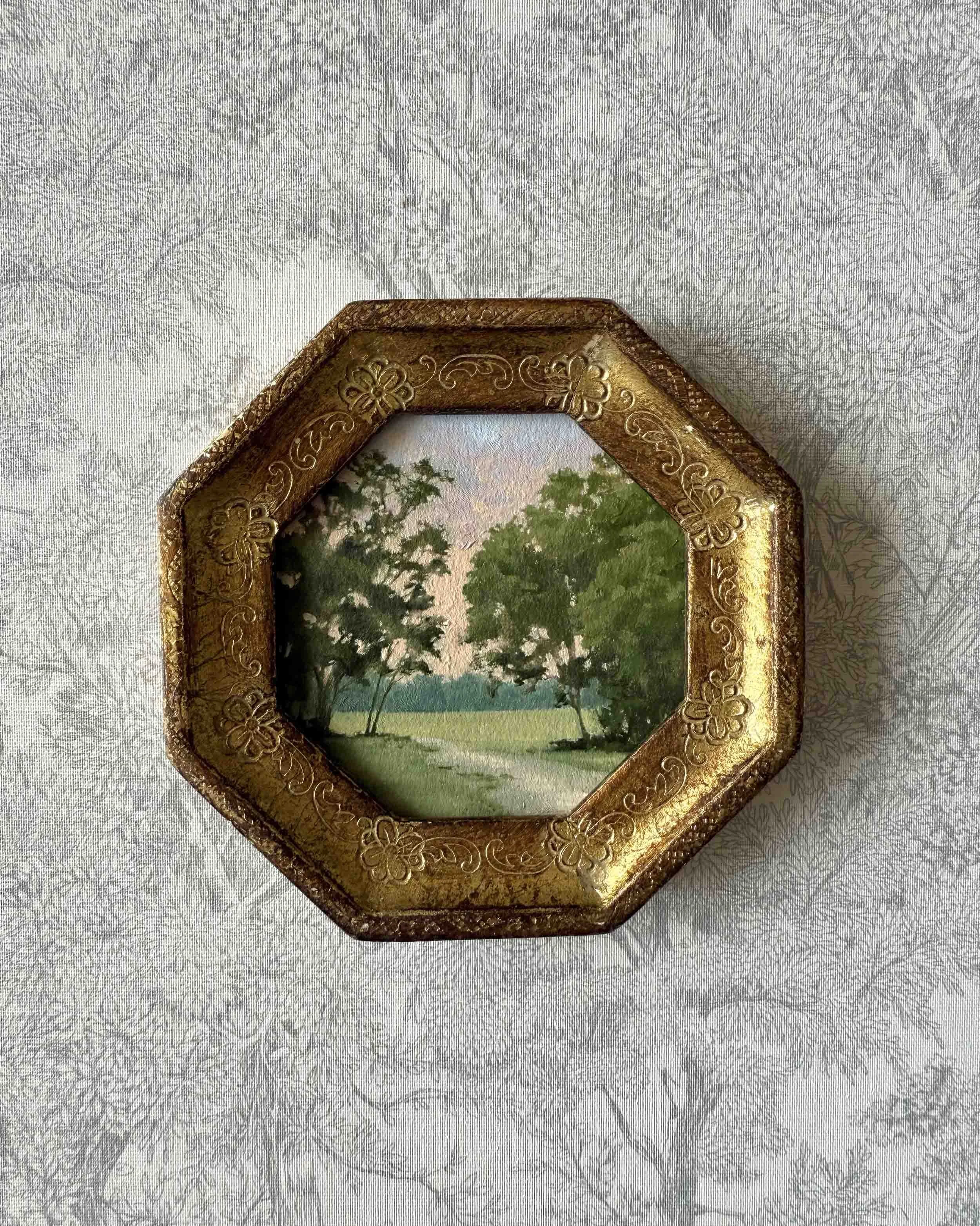 "After the Storm" original oil landscape painting in vintage Florentine frame