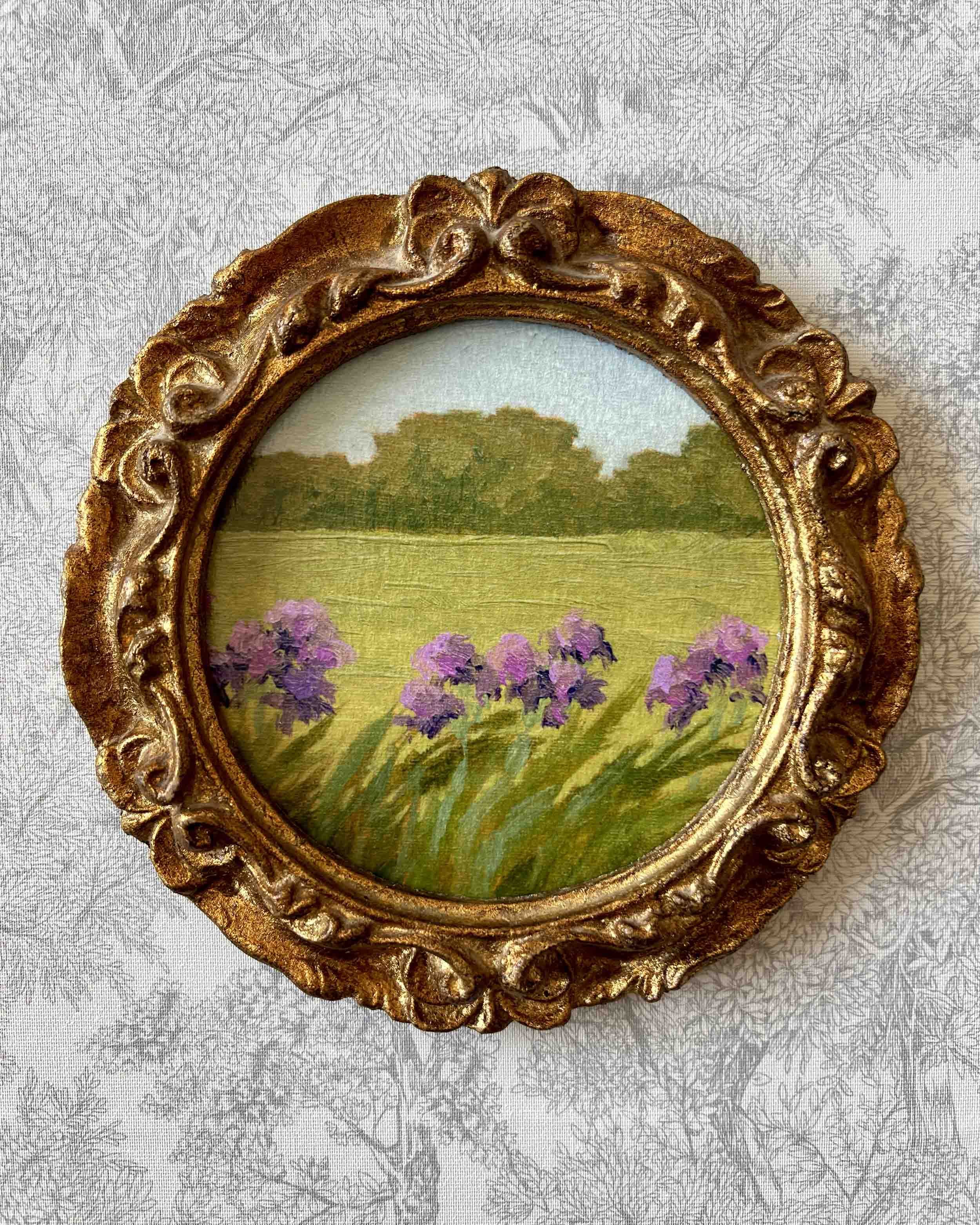"Irises" giclee round vintage framed print #2