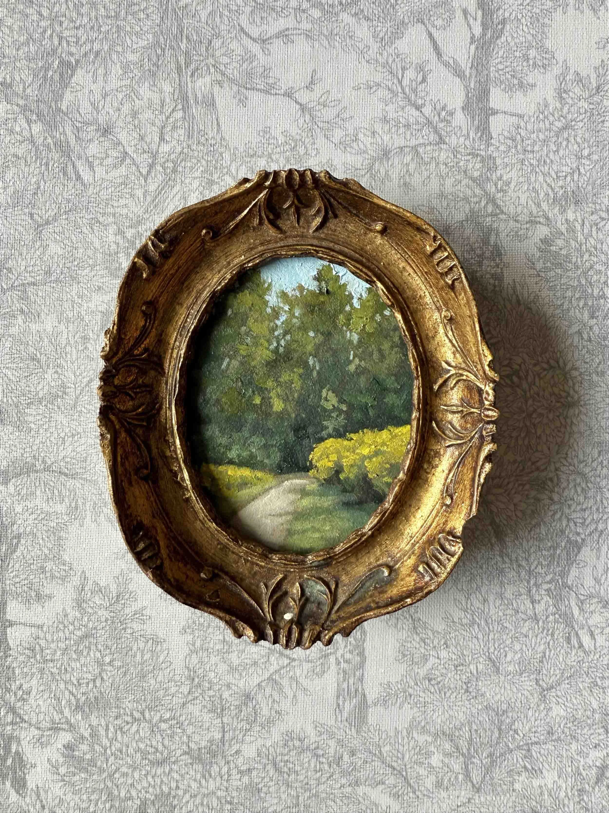 "Golden Bloom in Oval" original oil landscape painting