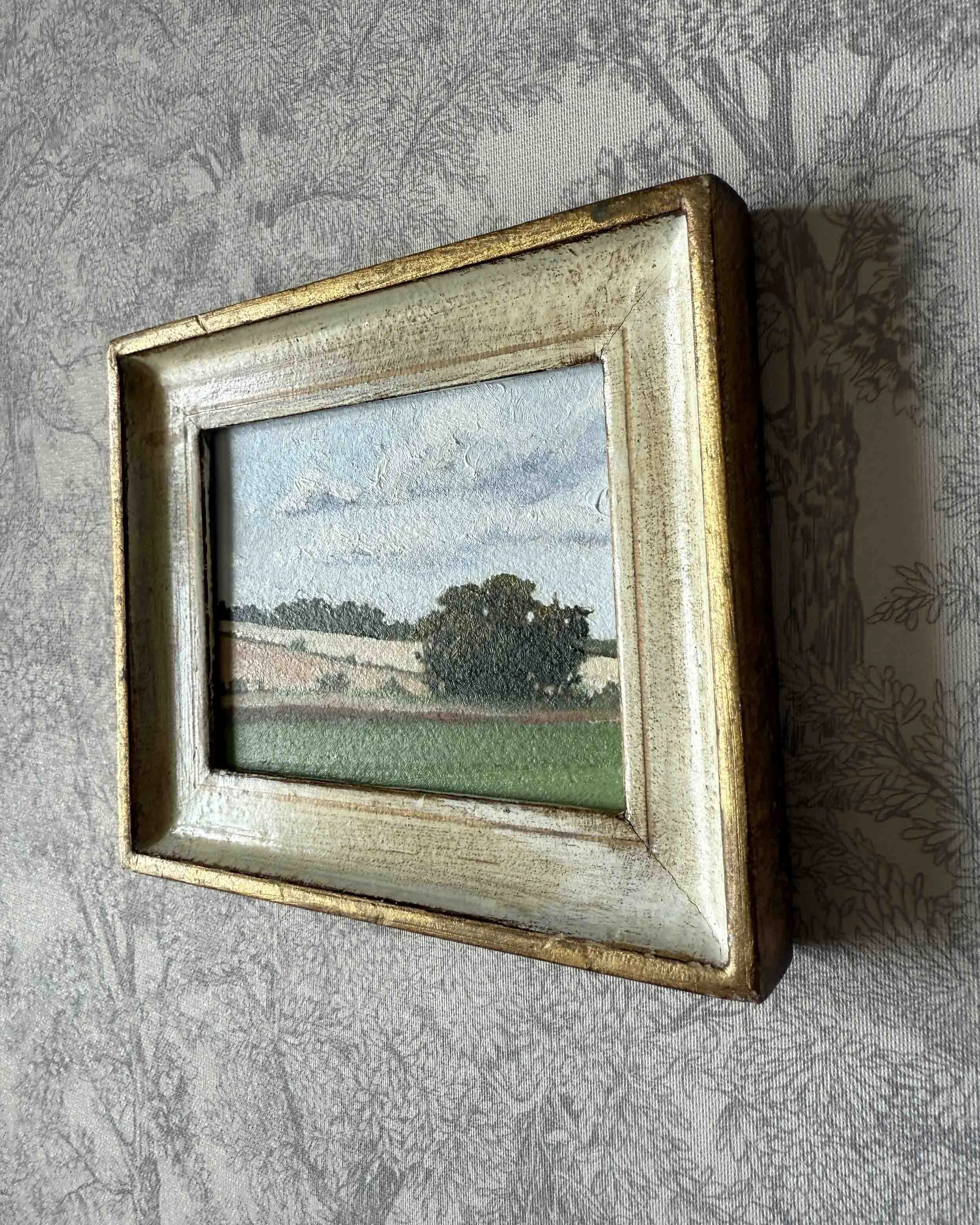 "Layered" original oil landscape painting in vintage Florentine frame
