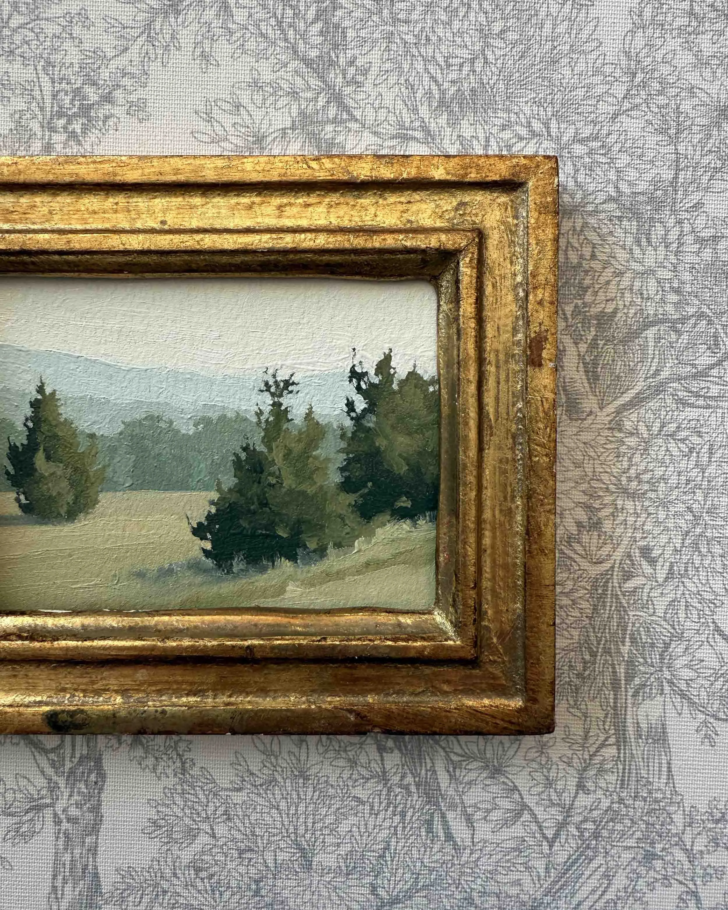 "Breath of Fresh Air ii" original oil landscape painting in vintage Florentine frame, $350